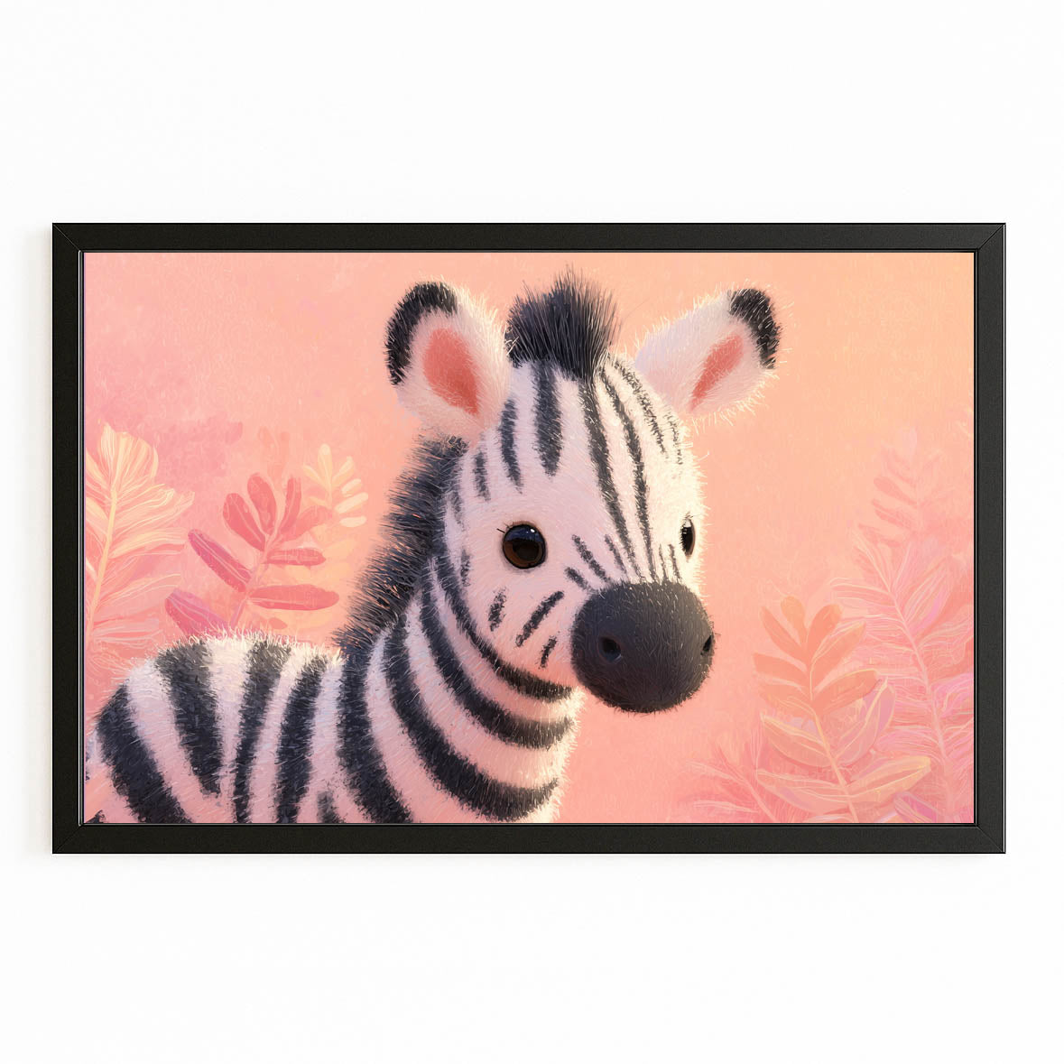 Cute Zebra Wall Art – with Premium Black frame on white background