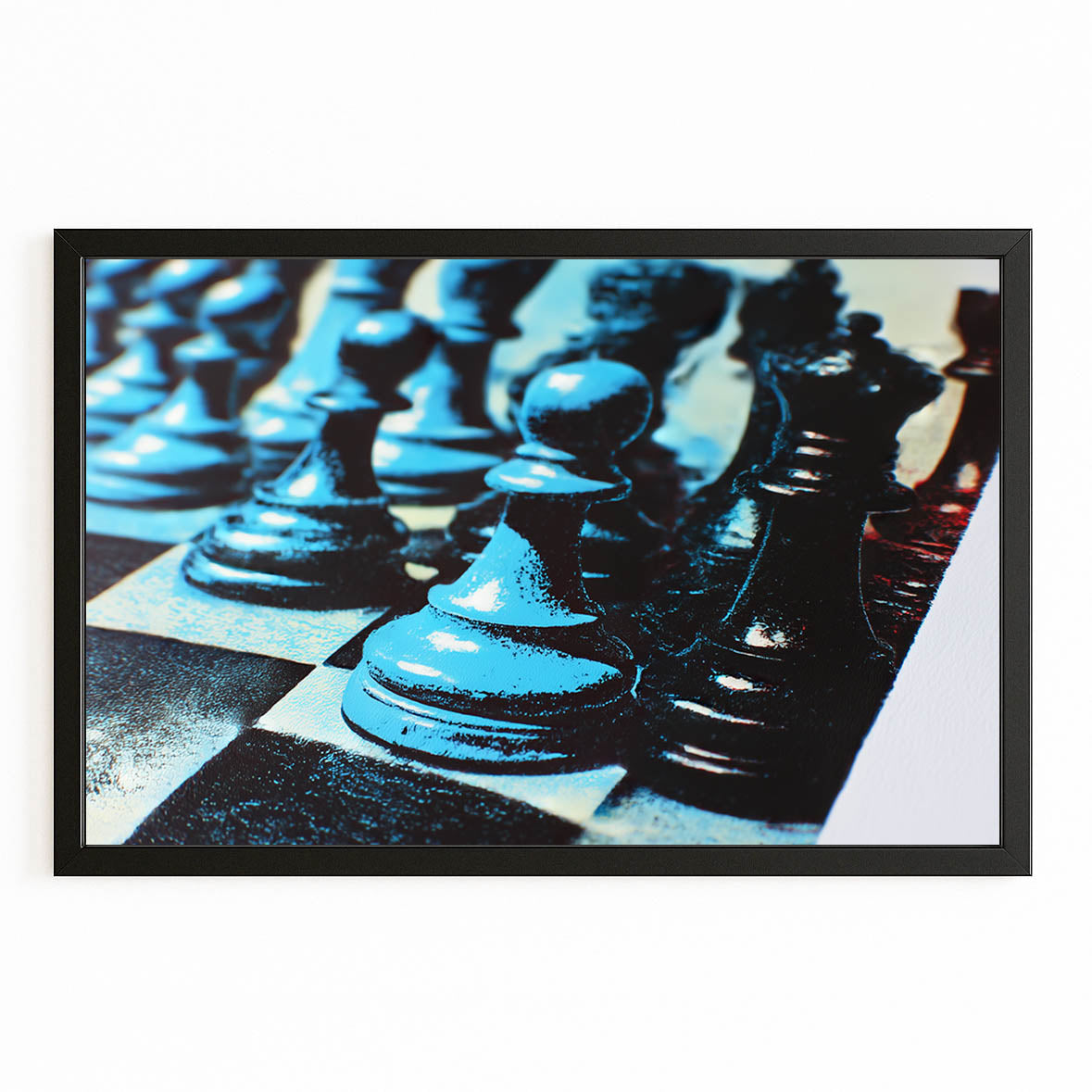 Cyan Toned Lineup Chess Canvas – with Premium Black frame on white background