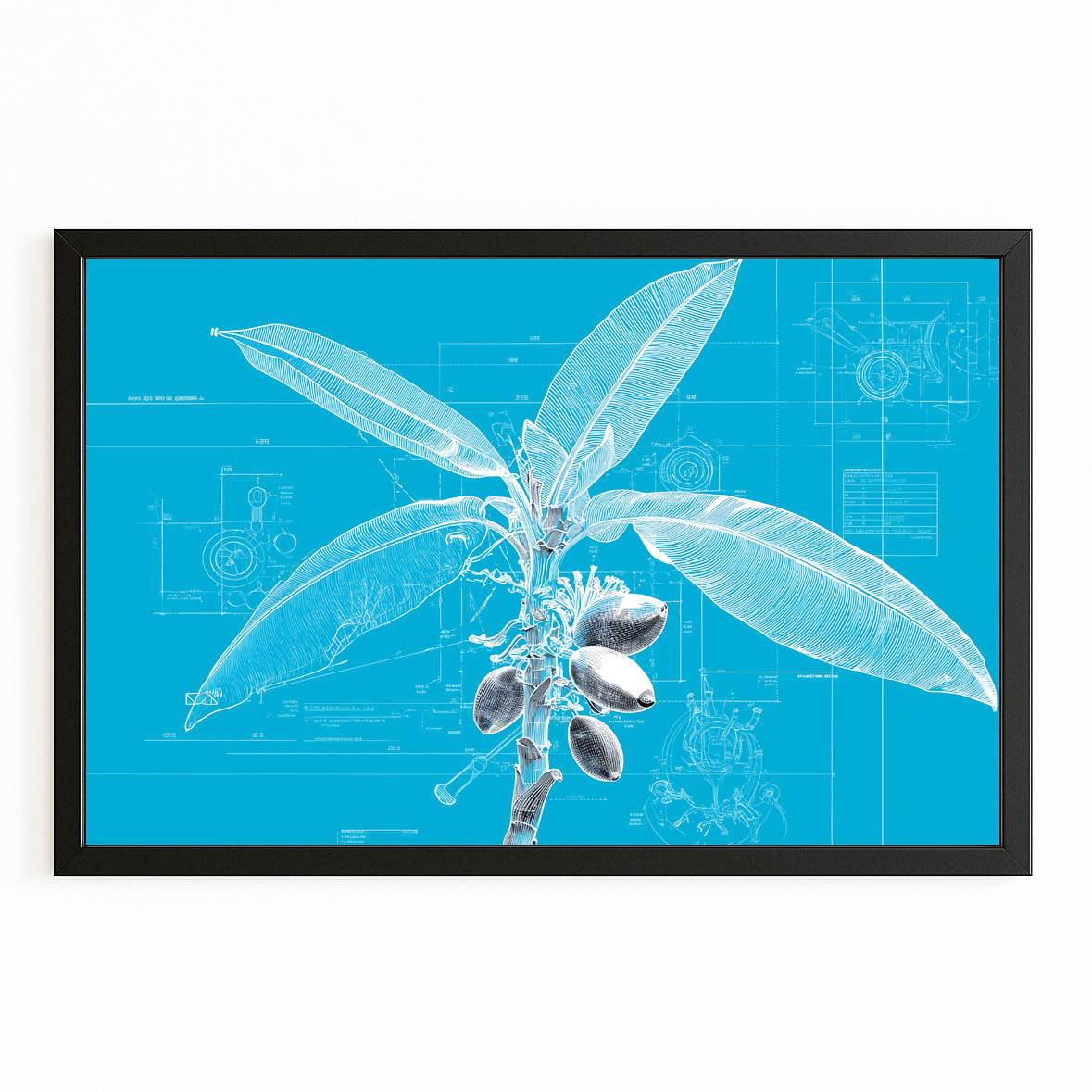 Cyanotype Fruit Sprig Canvas – with Premium Black frame on white background