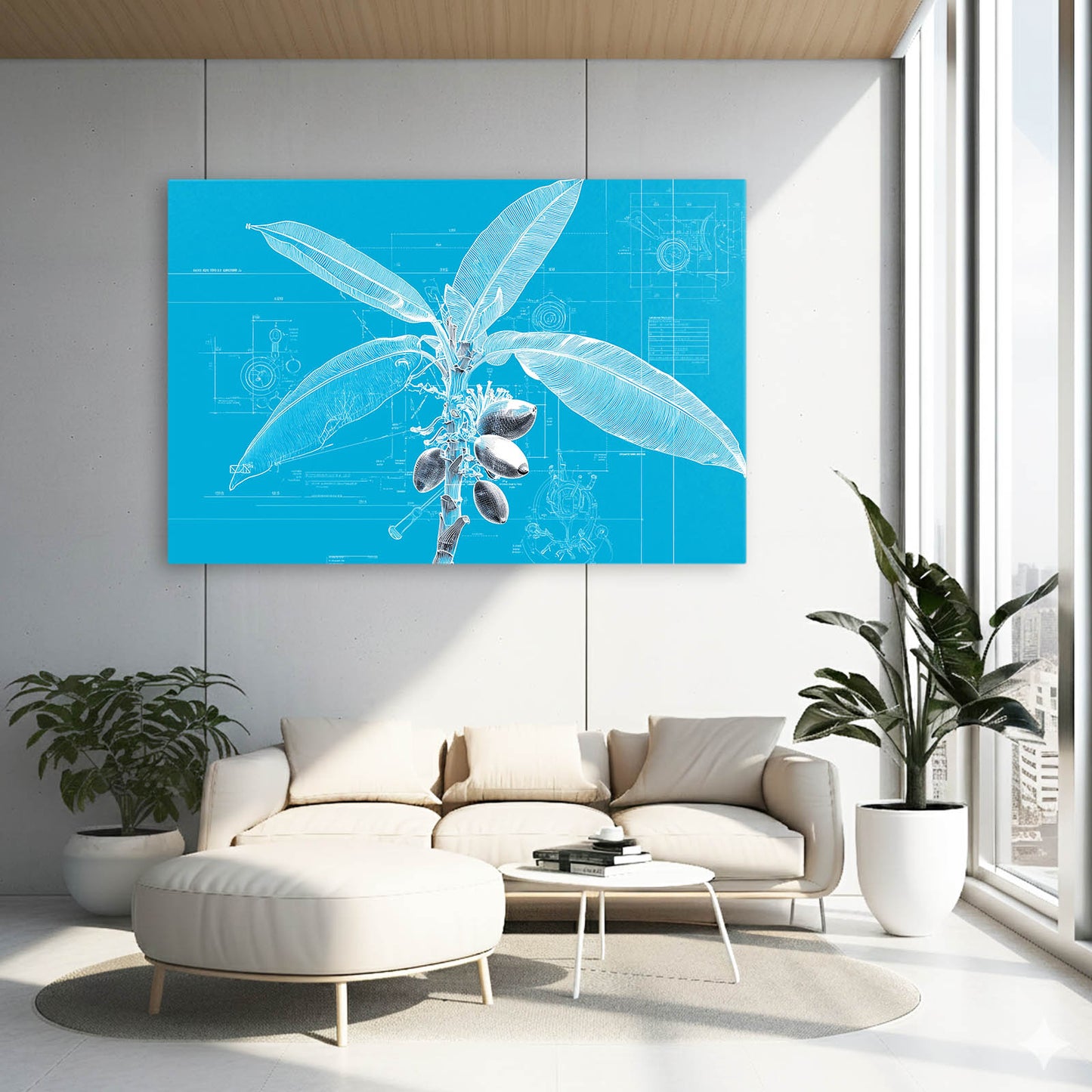 Cyanotype Fruit Sprig Canvas – styled in a furnished interior