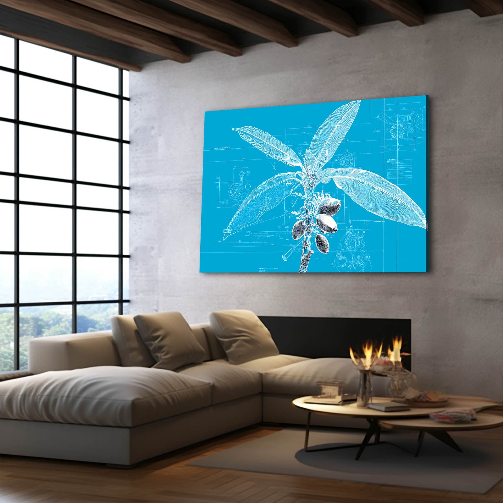Cyanotype Fruit Sprig Canvas – styled in a furnished interior