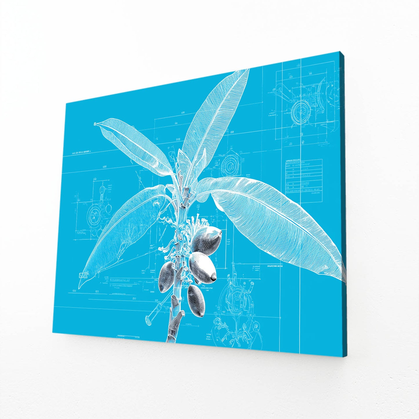 Cyanotype Fruit Sprig Canvas – angled canvas view on white background