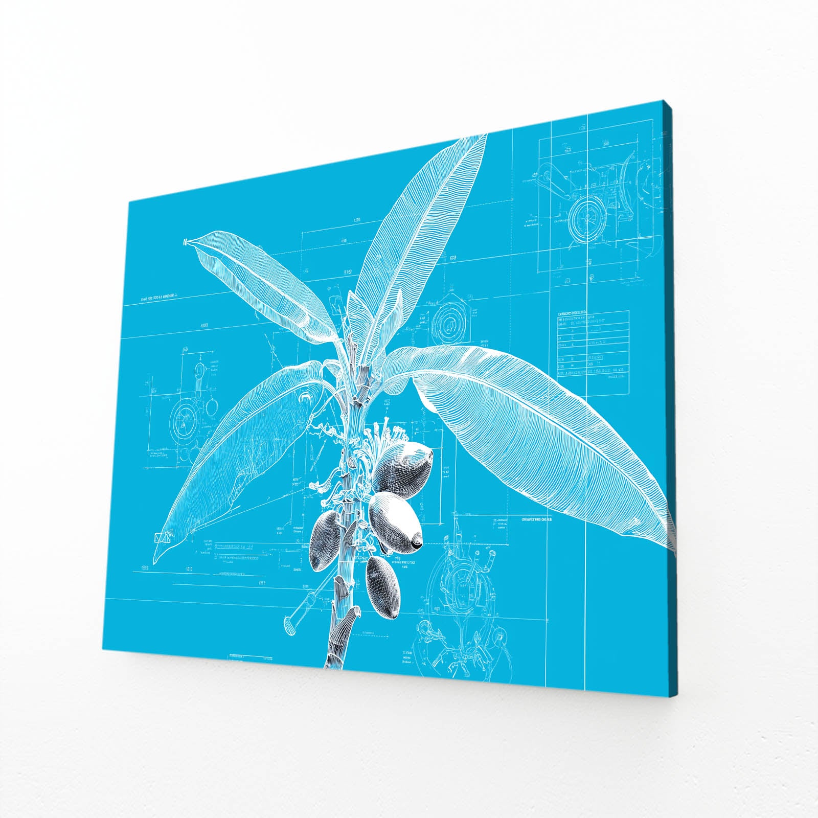 Cyanotype Fruit Sprig Canvas – angled canvas view on white background