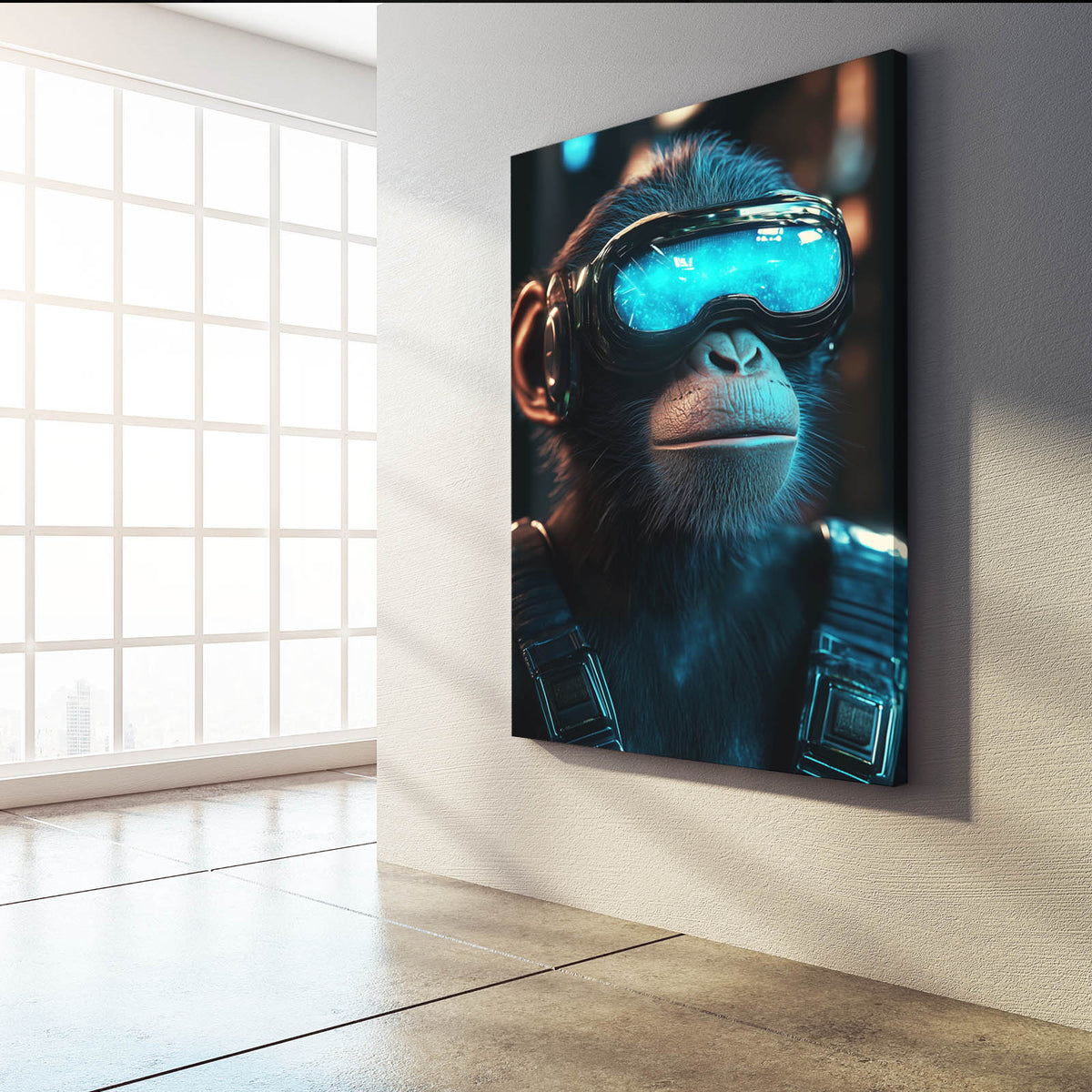 Cyber Goggles Monkey Art — contemporary canvas print, styled in a furnished interior