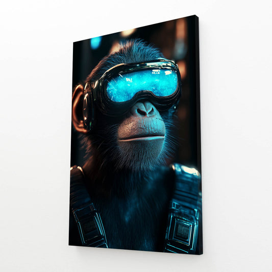 Cyber Goggles Monkey Art – angled canvas view on white background