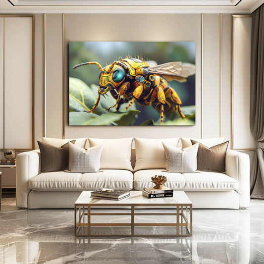 Cybernetic Bee Art — 3d canvas print in brown tones, view 3