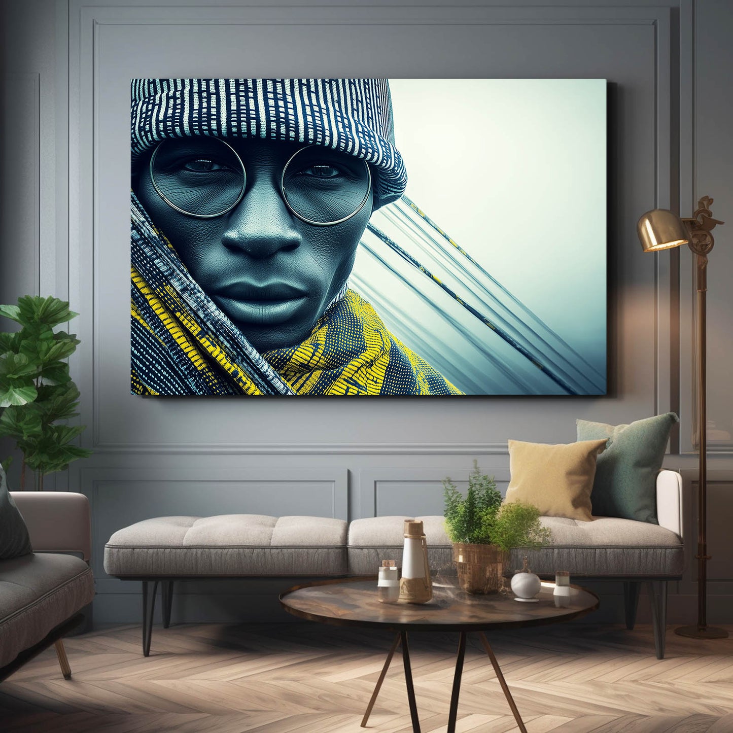 Cyberpunk Goggles Portrait Photography Art – styled in a furnished interior