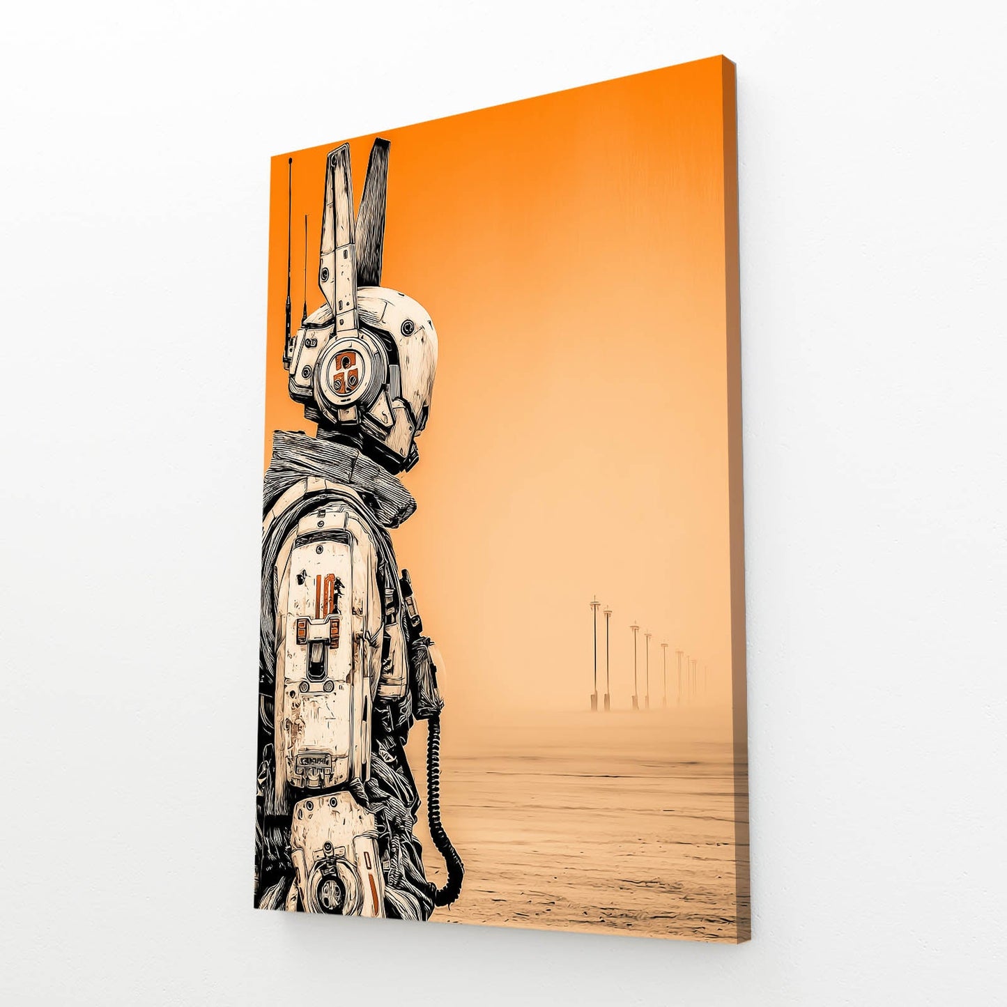 Cyberpunk Rabbit Art – angled canvas view on white background