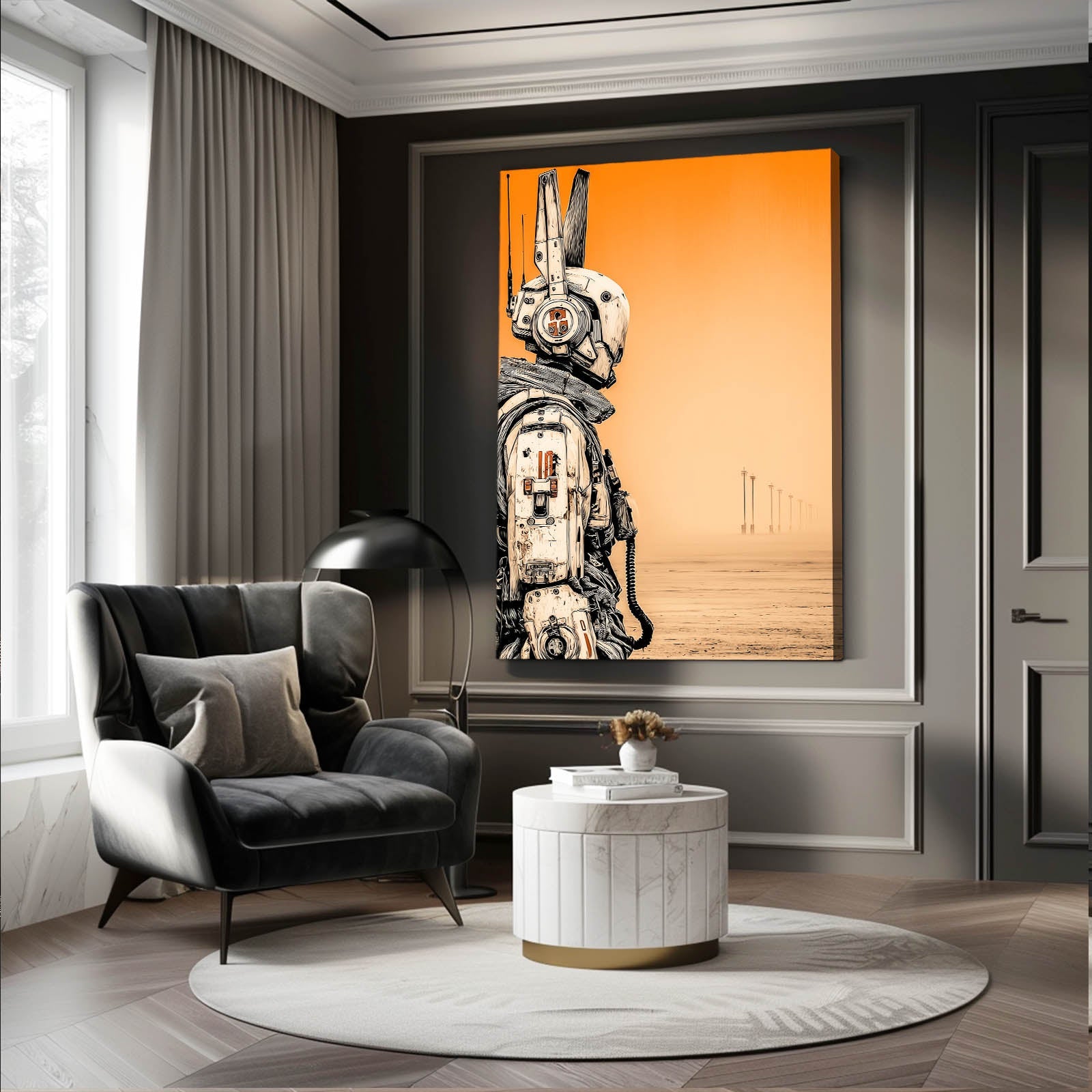 Cyberpunk Rabbit Art – angled canvas view on white background