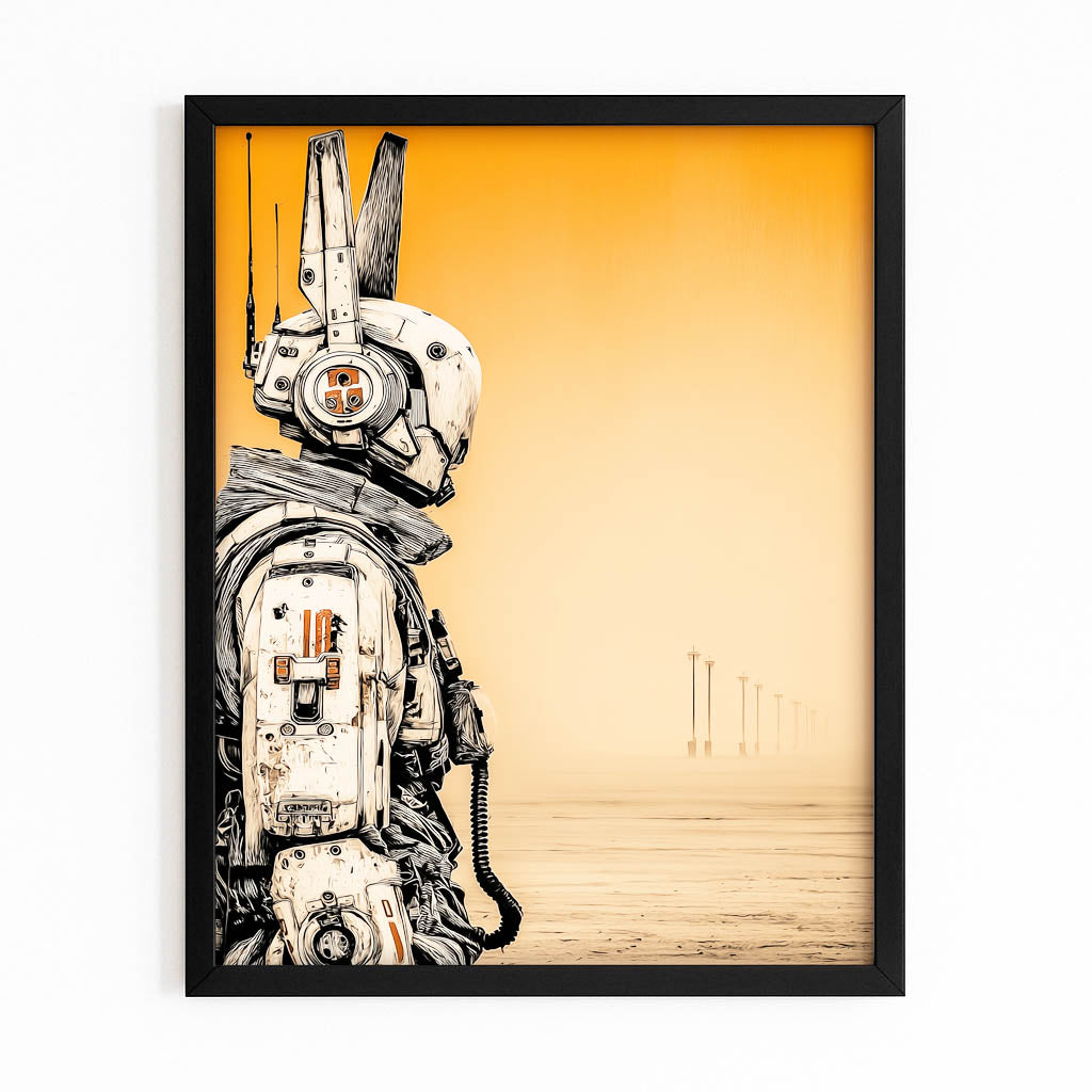 Cyberpunk Rabbit Art – with Premium Black frame on white background