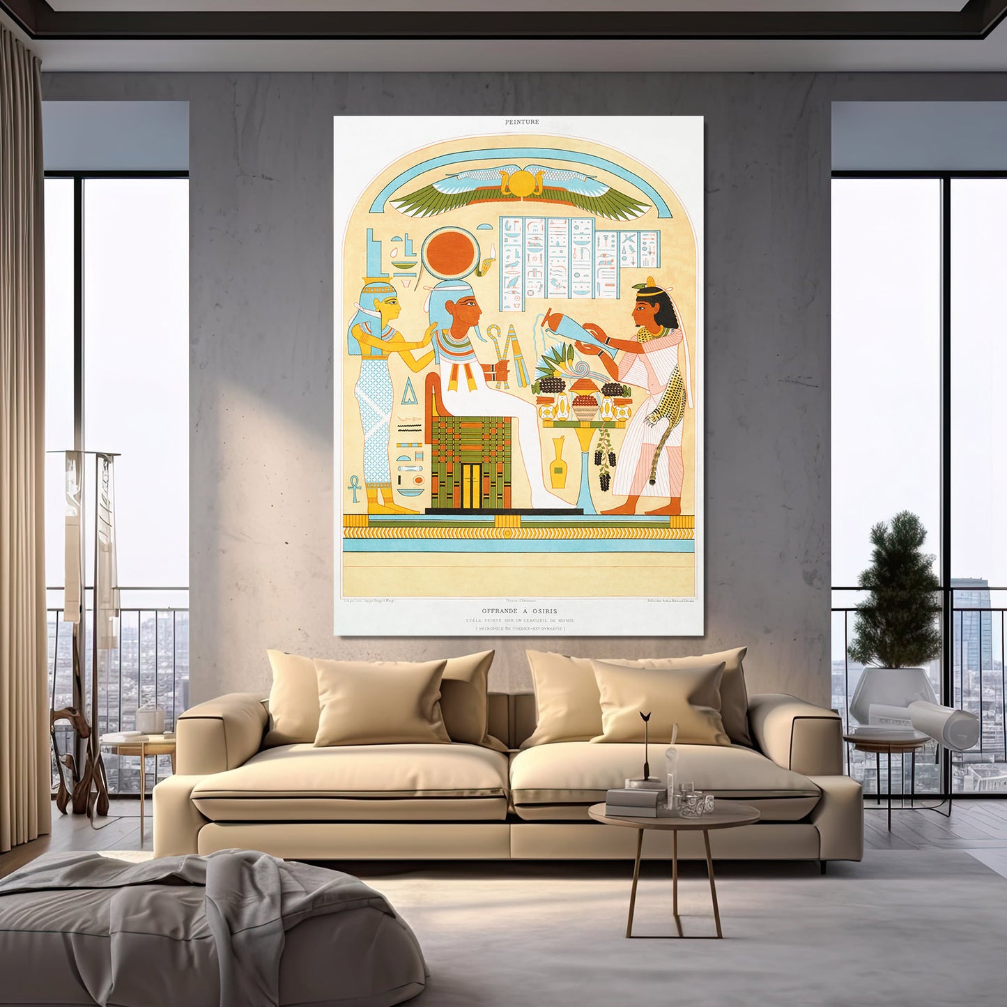 Daily Life Scene Egyptian Wall Art – styled in a furnished interior