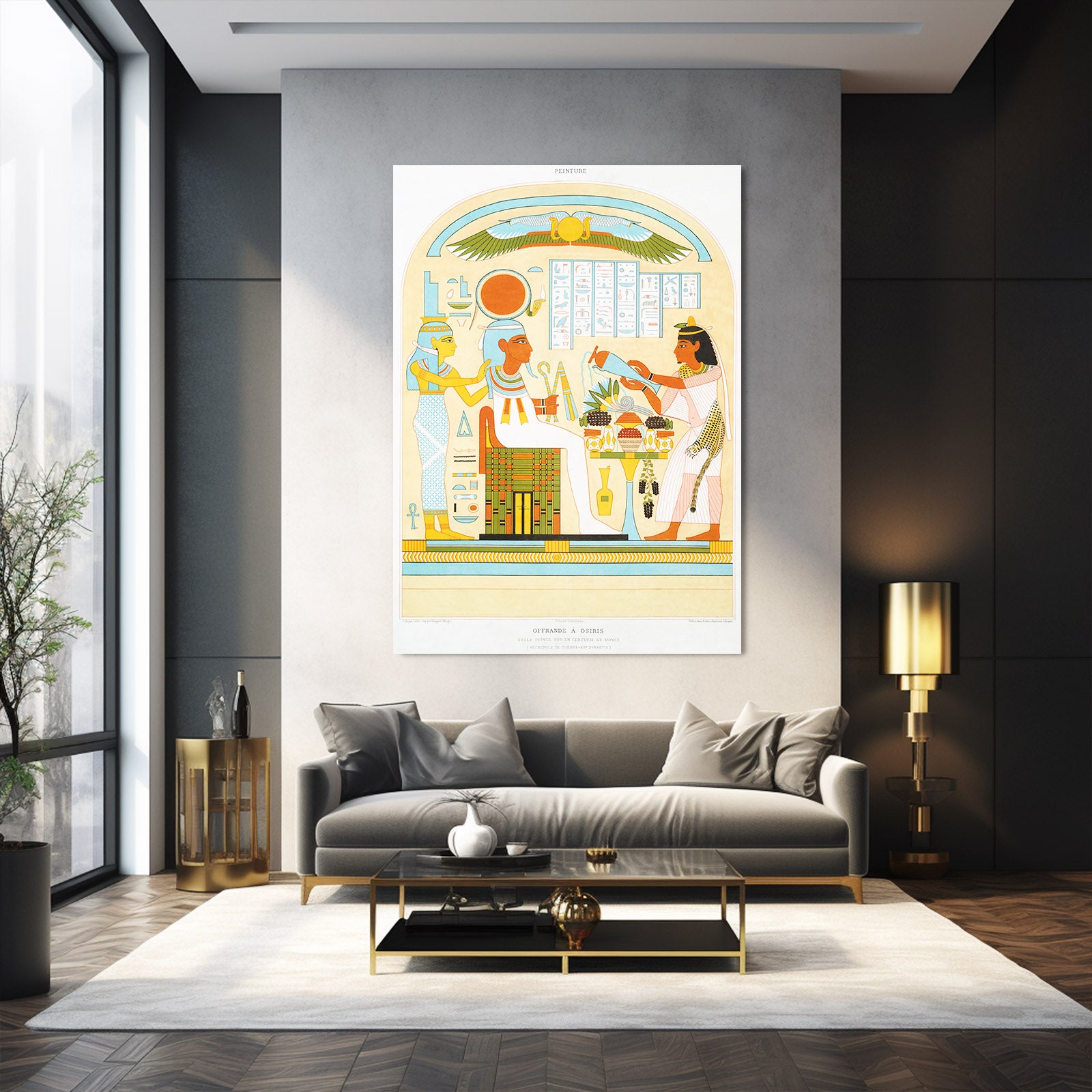 Daily Life Scene Egyptian Wall Art – styled in a furnished interior