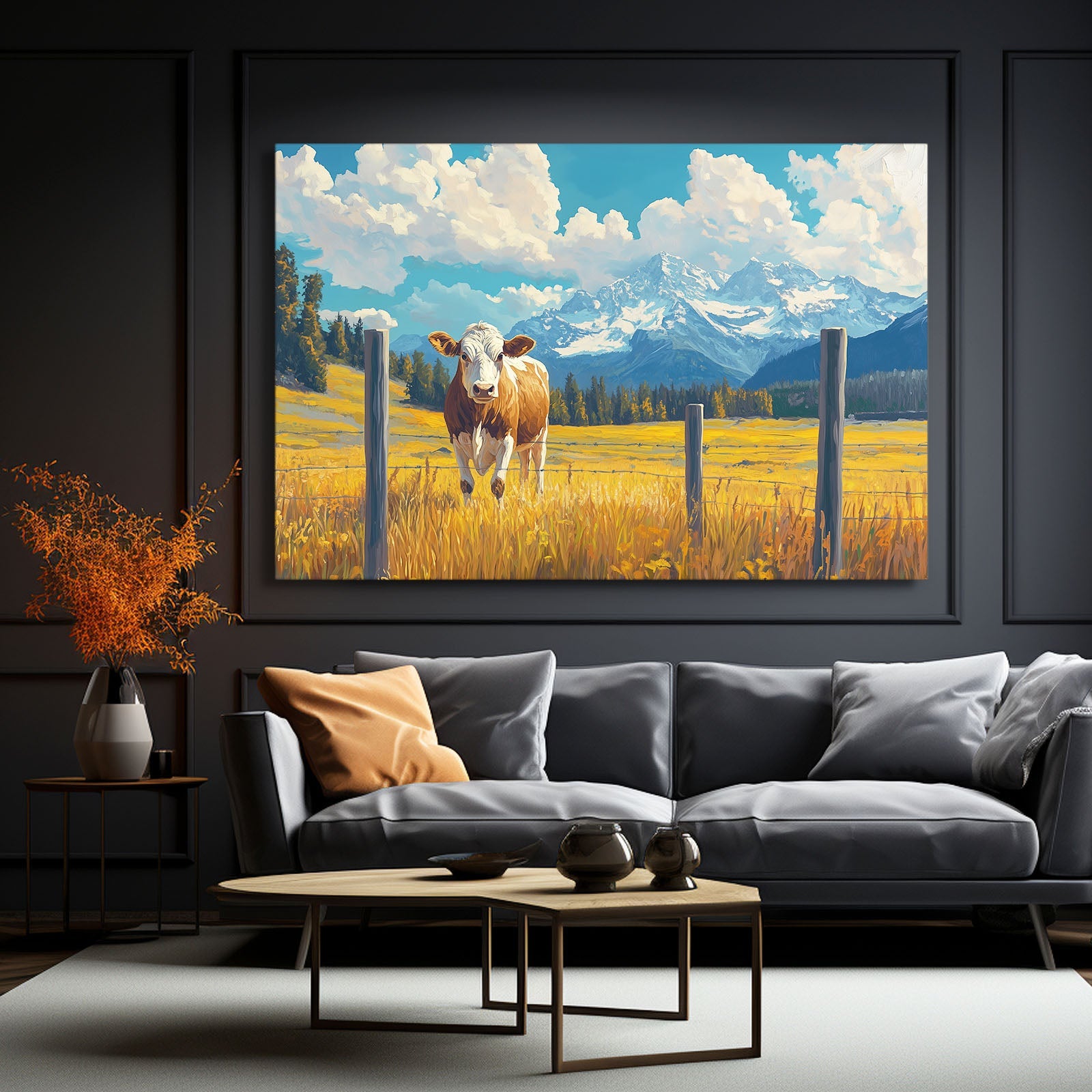 Dairy Cow Art – angled canvas view on white background