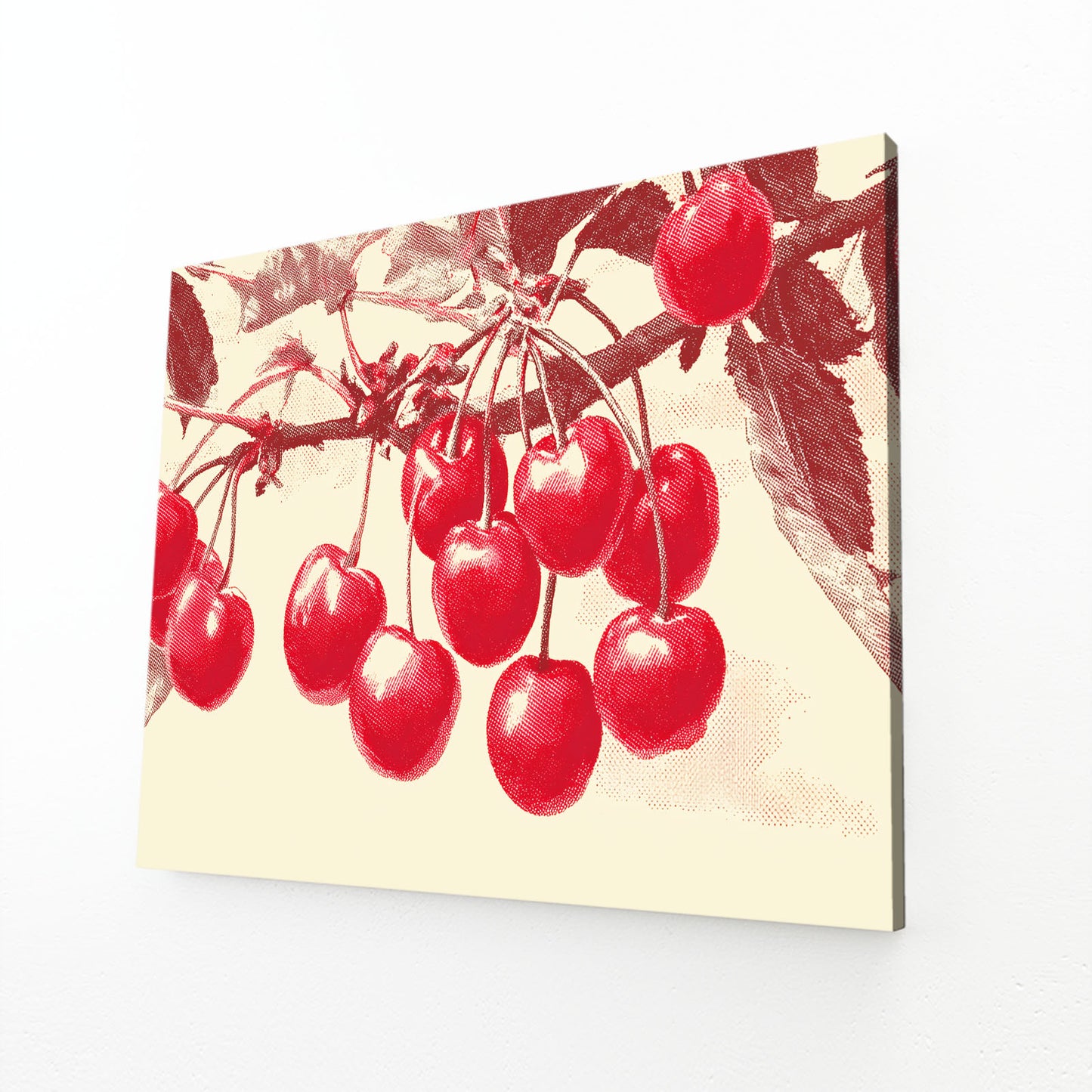 Damask Cherry Branch Fruit Canvas Art – angled canvas view on white background