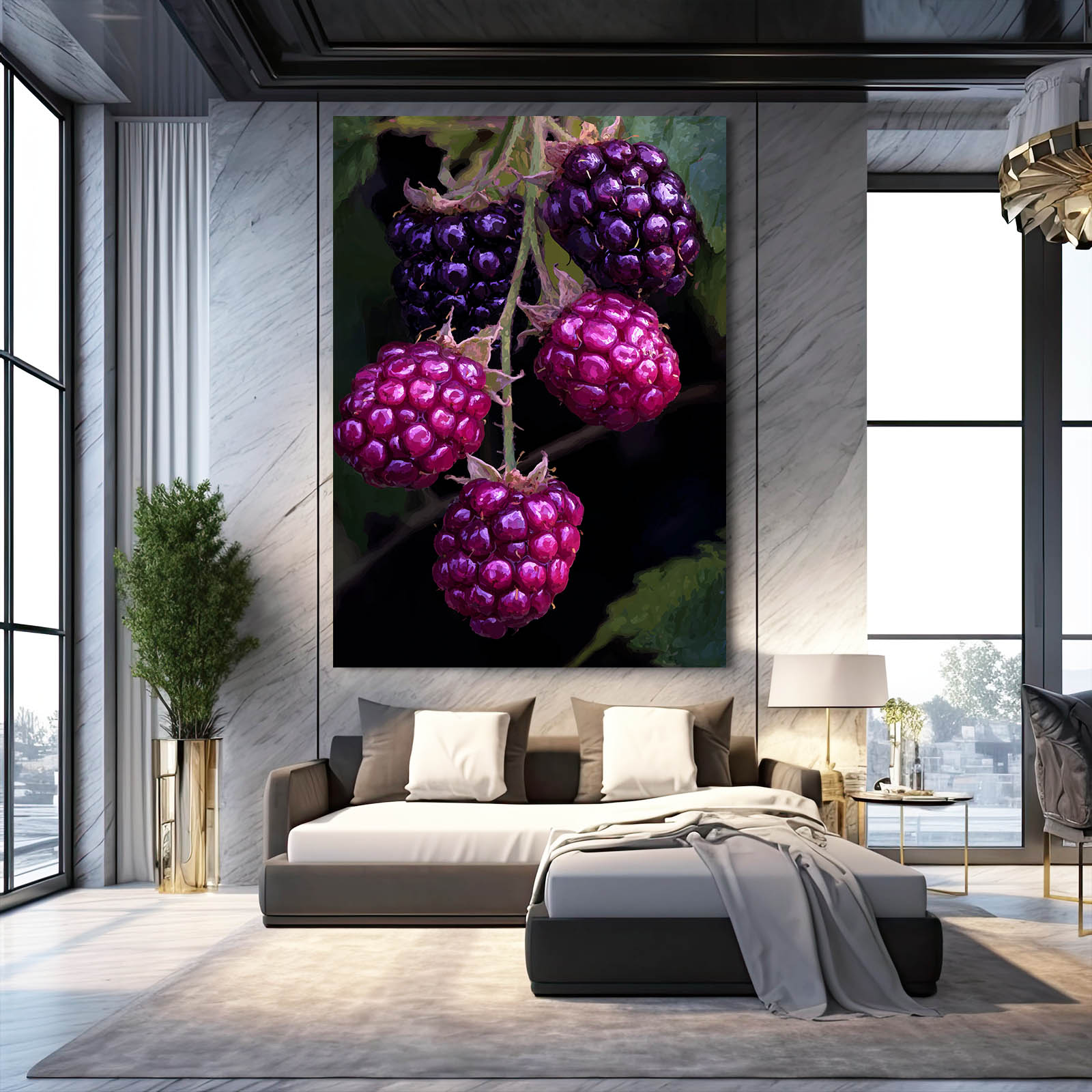 Dark Berries Branch Fruit Prints – styled in a furnished interior