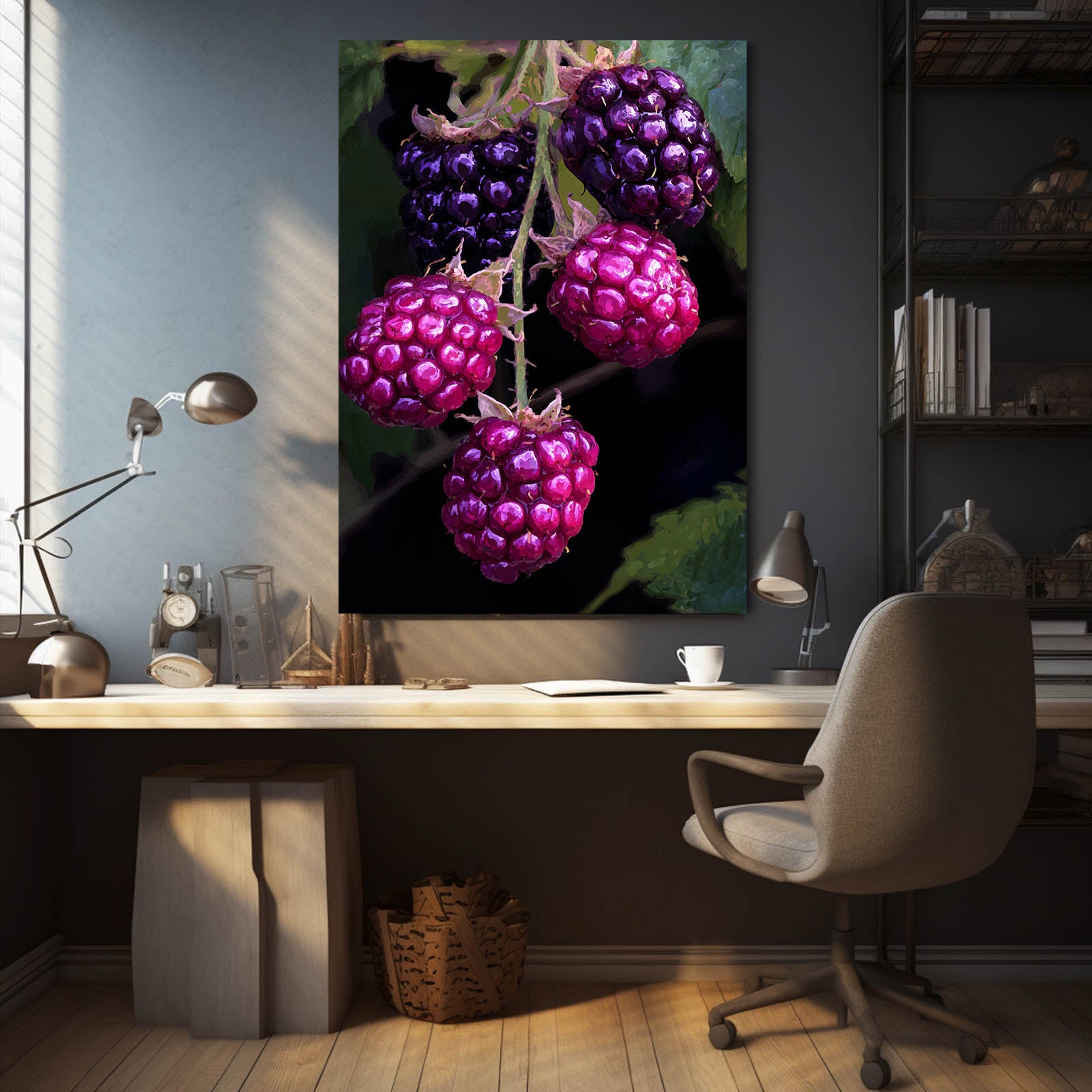 Dark Berries Branch Fruit Prints – styled in a furnished interior