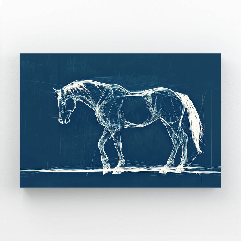 Dark Blue Horse Wall Art – angled canvas view on white background