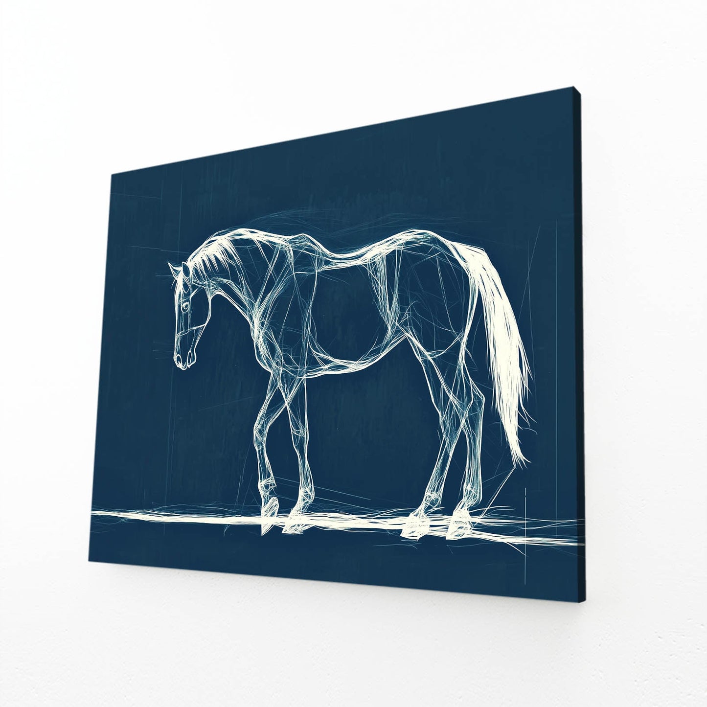Dark Blue Horse Wall Art – angled canvas view on white background