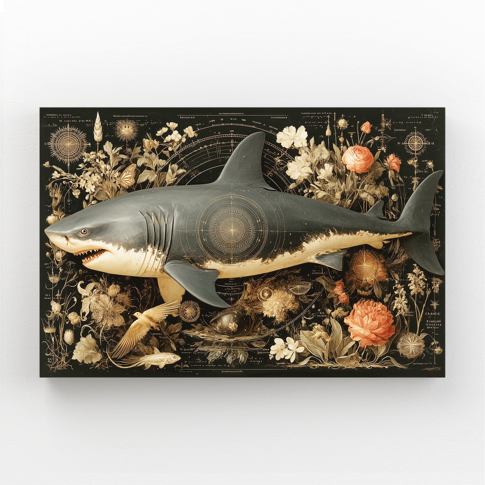 Dark Botanical Ornate Shark Wall Decor – dark botanical ornate shark canvas print