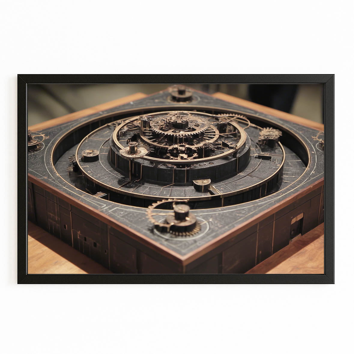 Dark Gear Labyrinth Steampunk Canvas – with Premium Black frame on white background