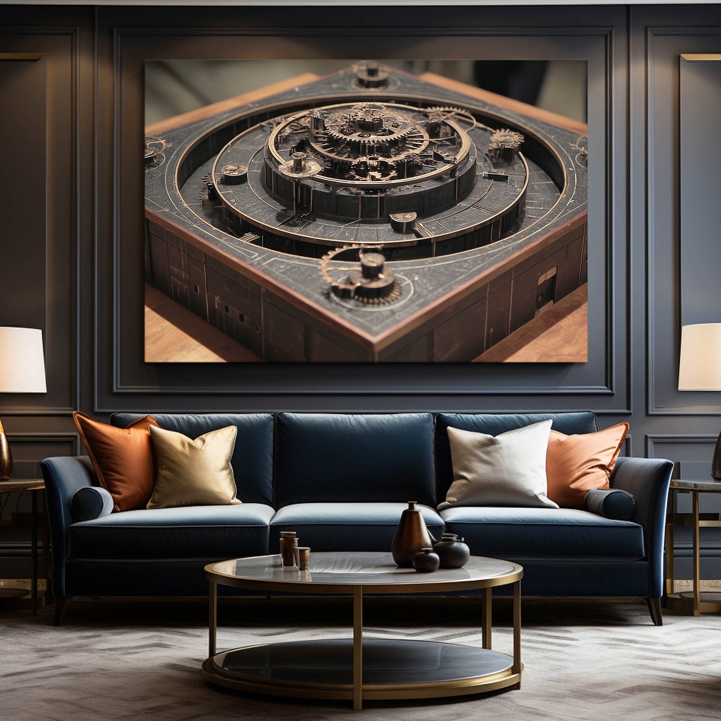 Dark Gear Labyrinth Steampunk Canvas – styled in a furnished interior