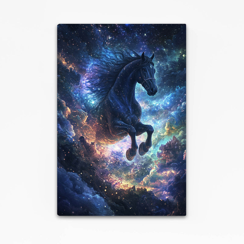 Dark Night Horse Artwork – angled canvas view on white background
