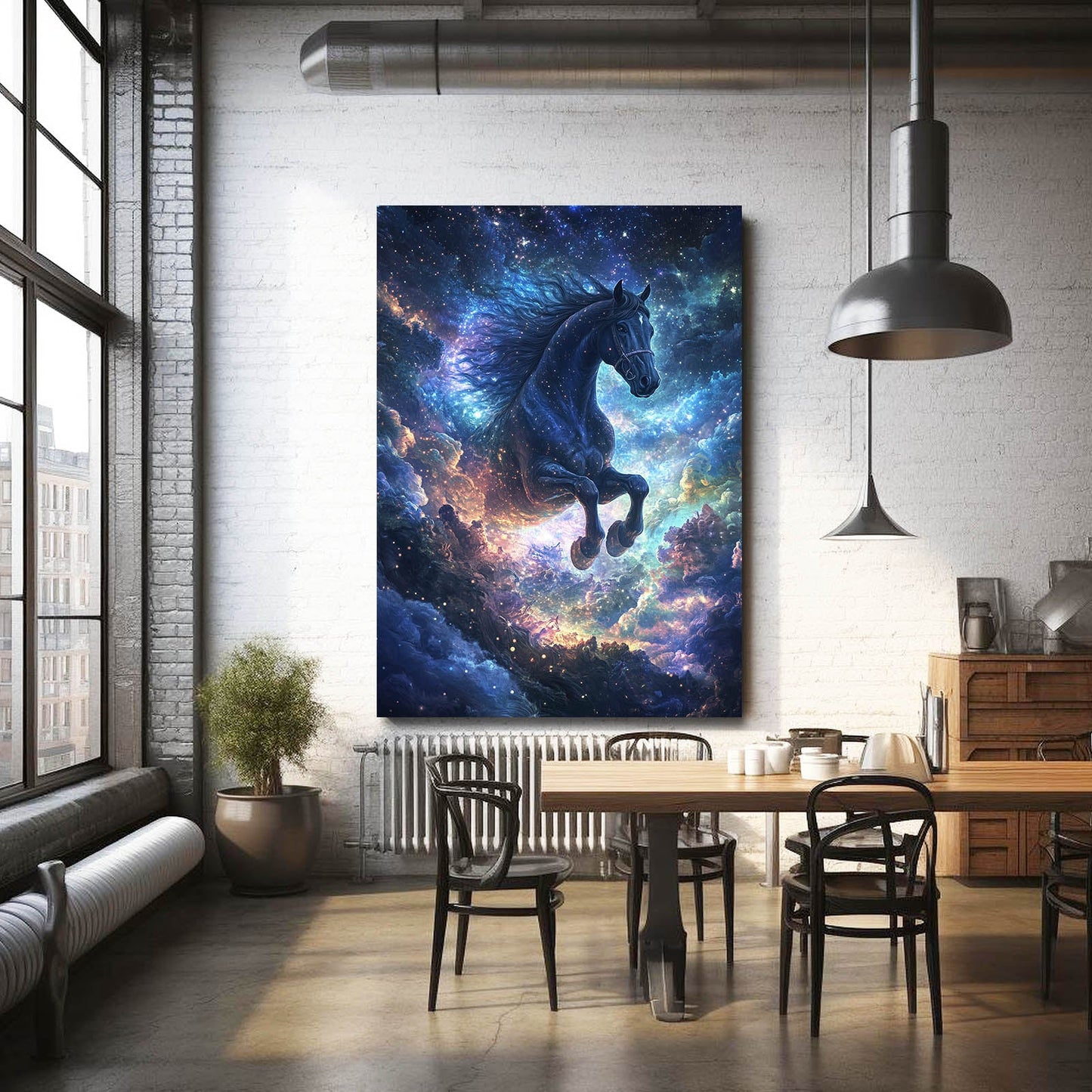 Dark Night Horse Artwork – angled canvas view on white background