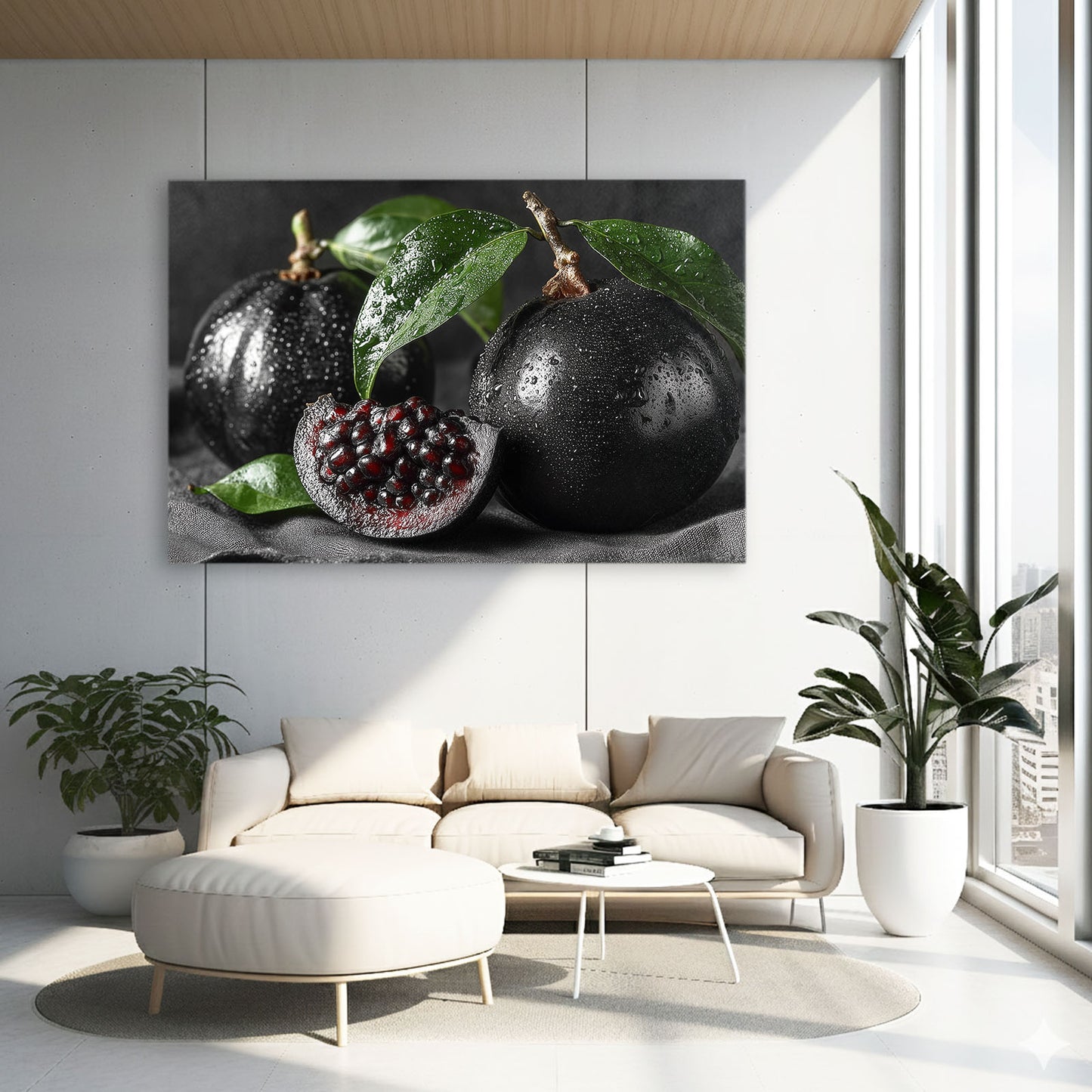 Dark Pomegranate Moody Fruit Wall Decor – styled in a furnished interior