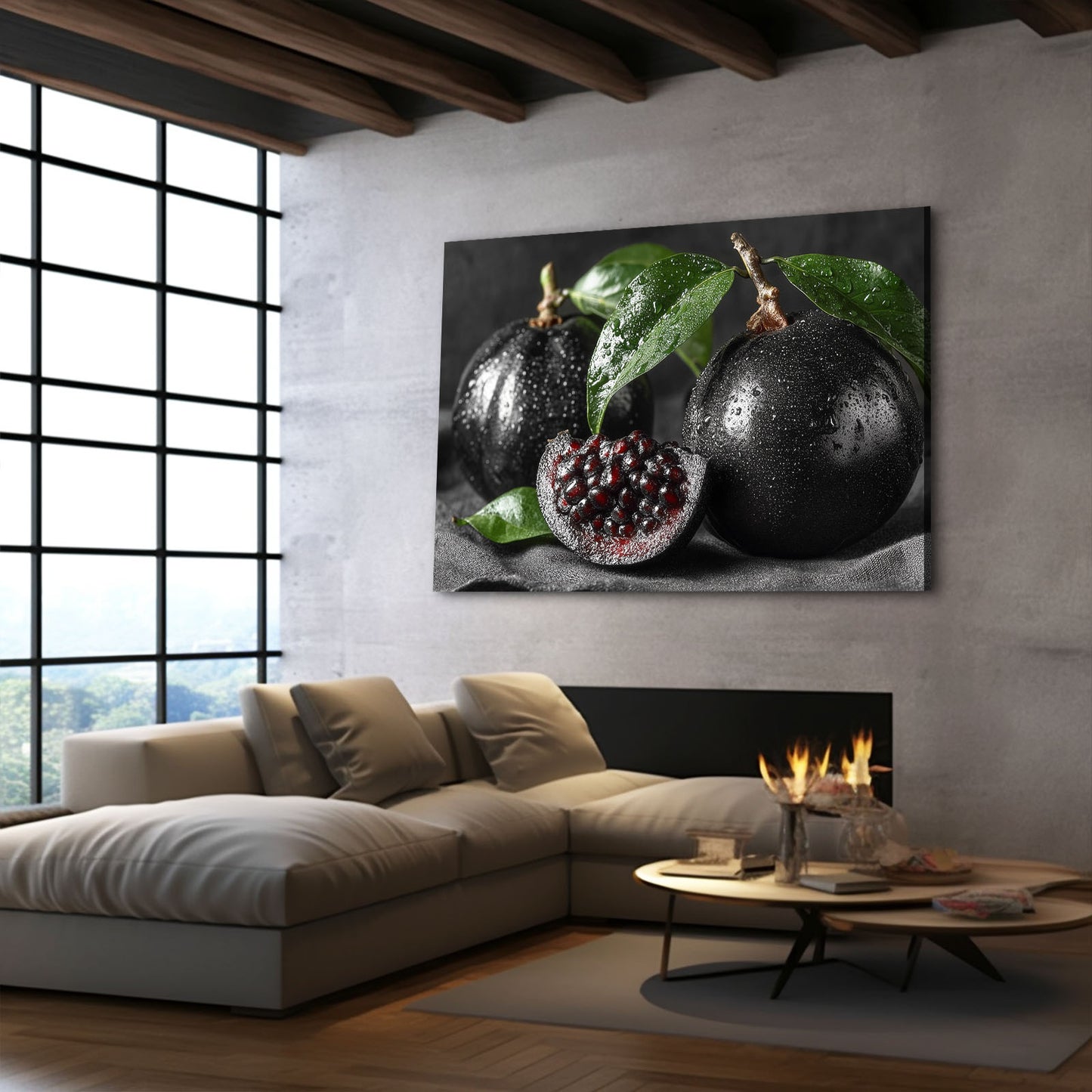 Dark Pomegranate Moody Fruit Wall Decor – styled in a furnished interior
