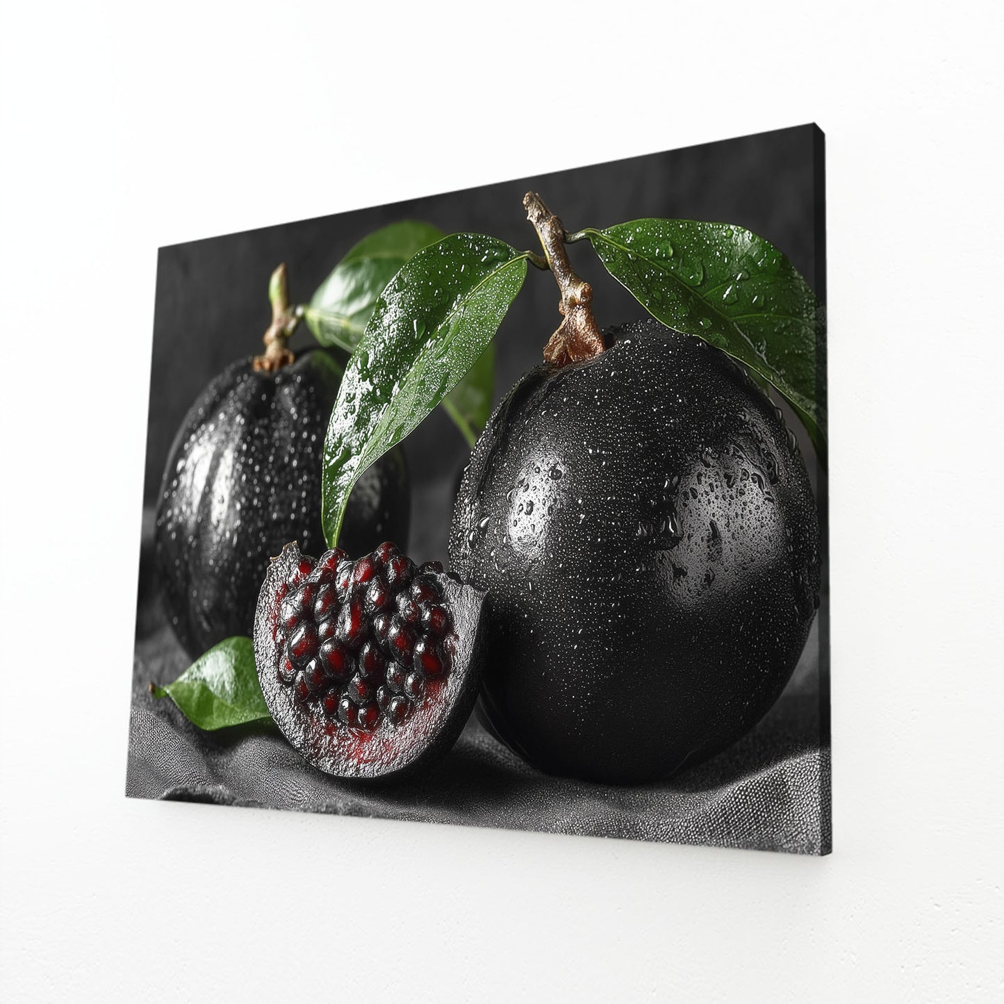 Dark Pomegranate Moody Fruit Wall Decor – angled canvas view on white background