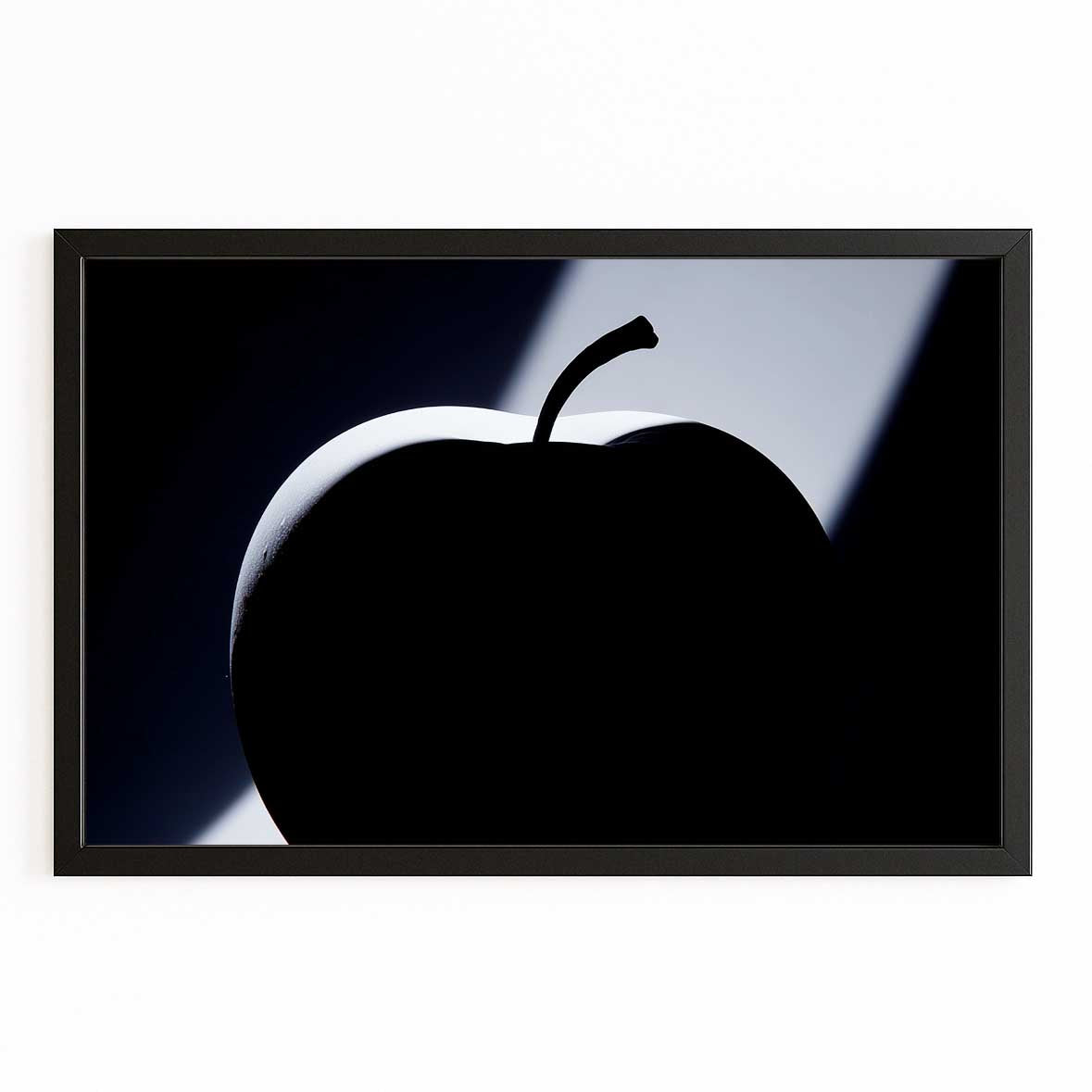 Dark Silhouette Apple Art – with Premium Black frame on white background