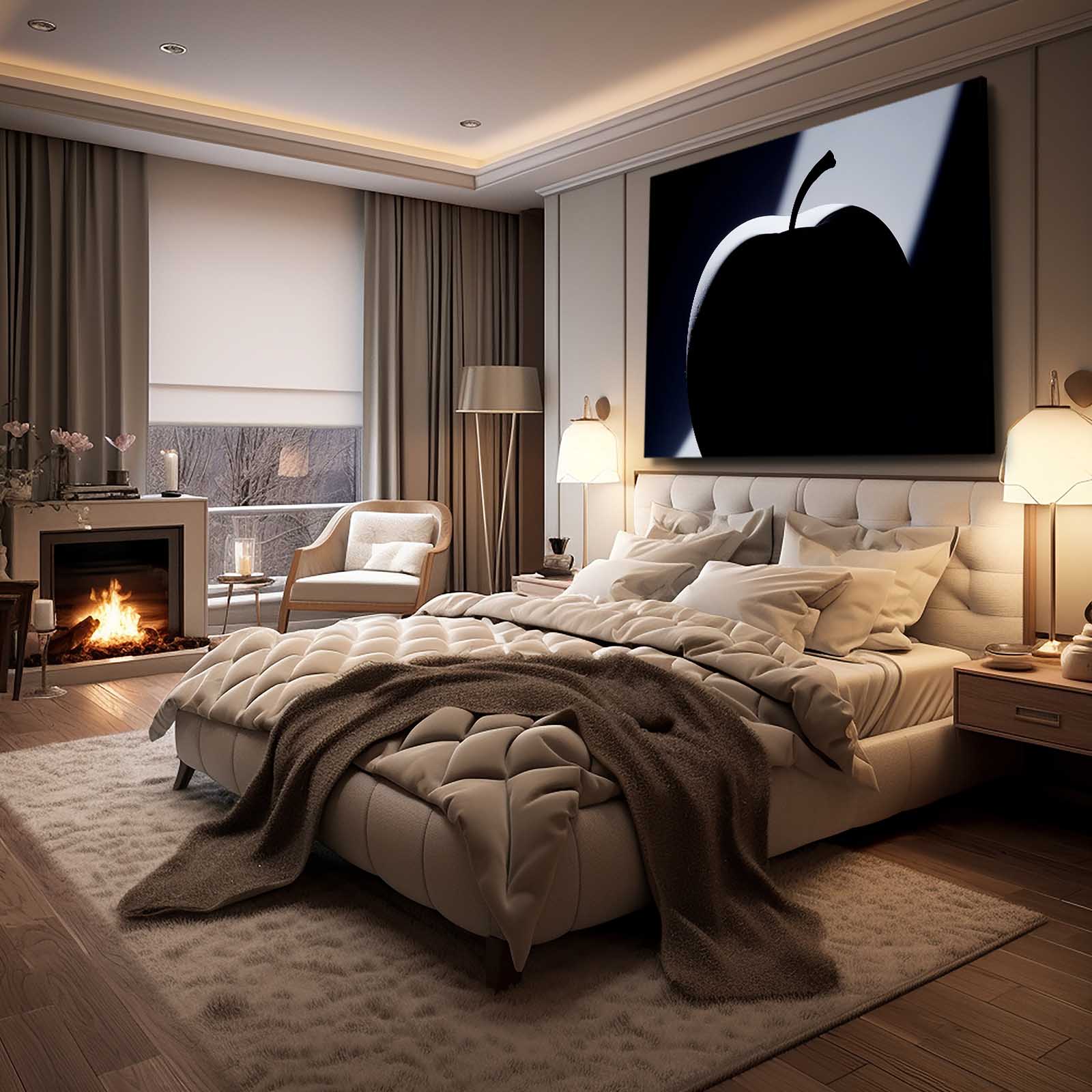 Dark Silhouette Apple Art – styled in a furnished interior