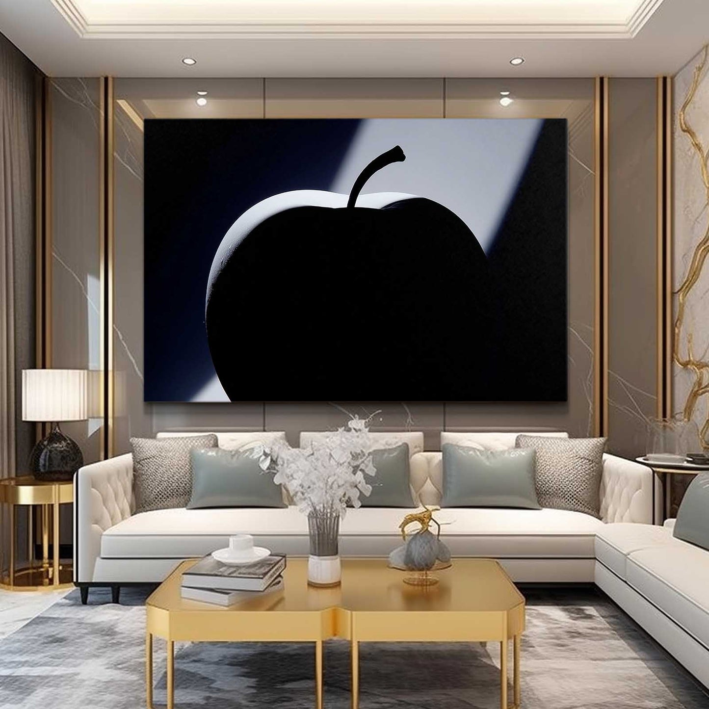 Dark Silhouette Apple Art – styled in a furnished interior