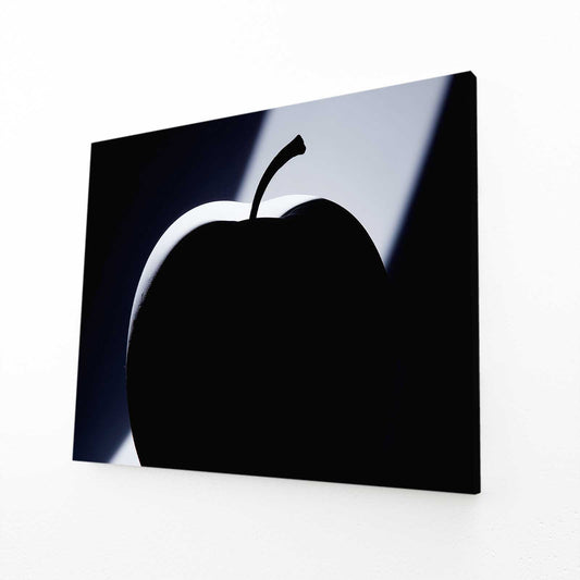 Dark Silhouette Apple Art – angled canvas view on white background
