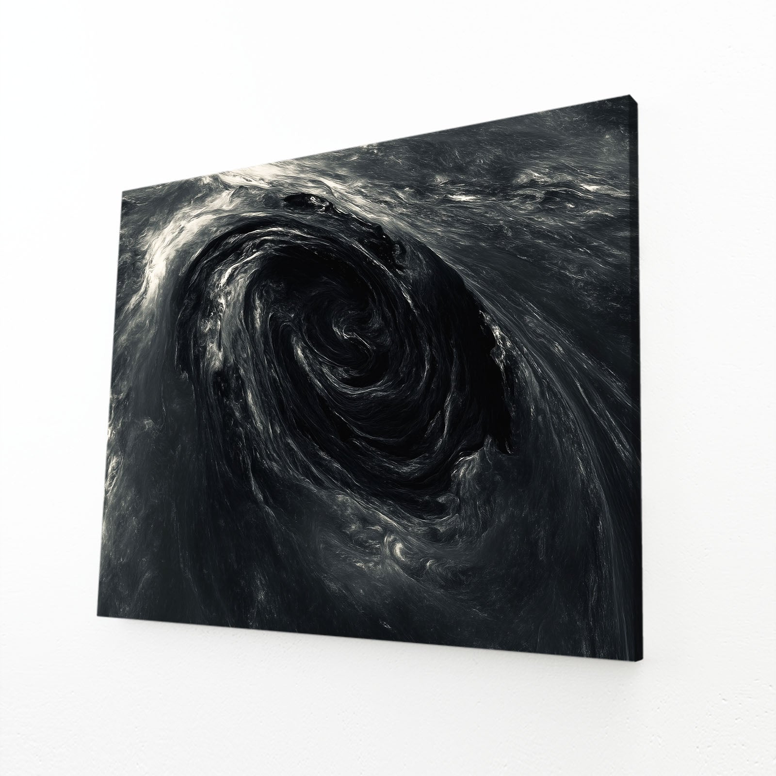 Dark Whirlpool Motion Abstract Canvas – angled canvas view on white background