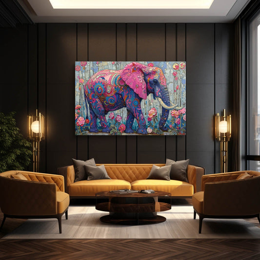 Decorative Floral Elephant Art — abstract canvas print in blue tones, view 3