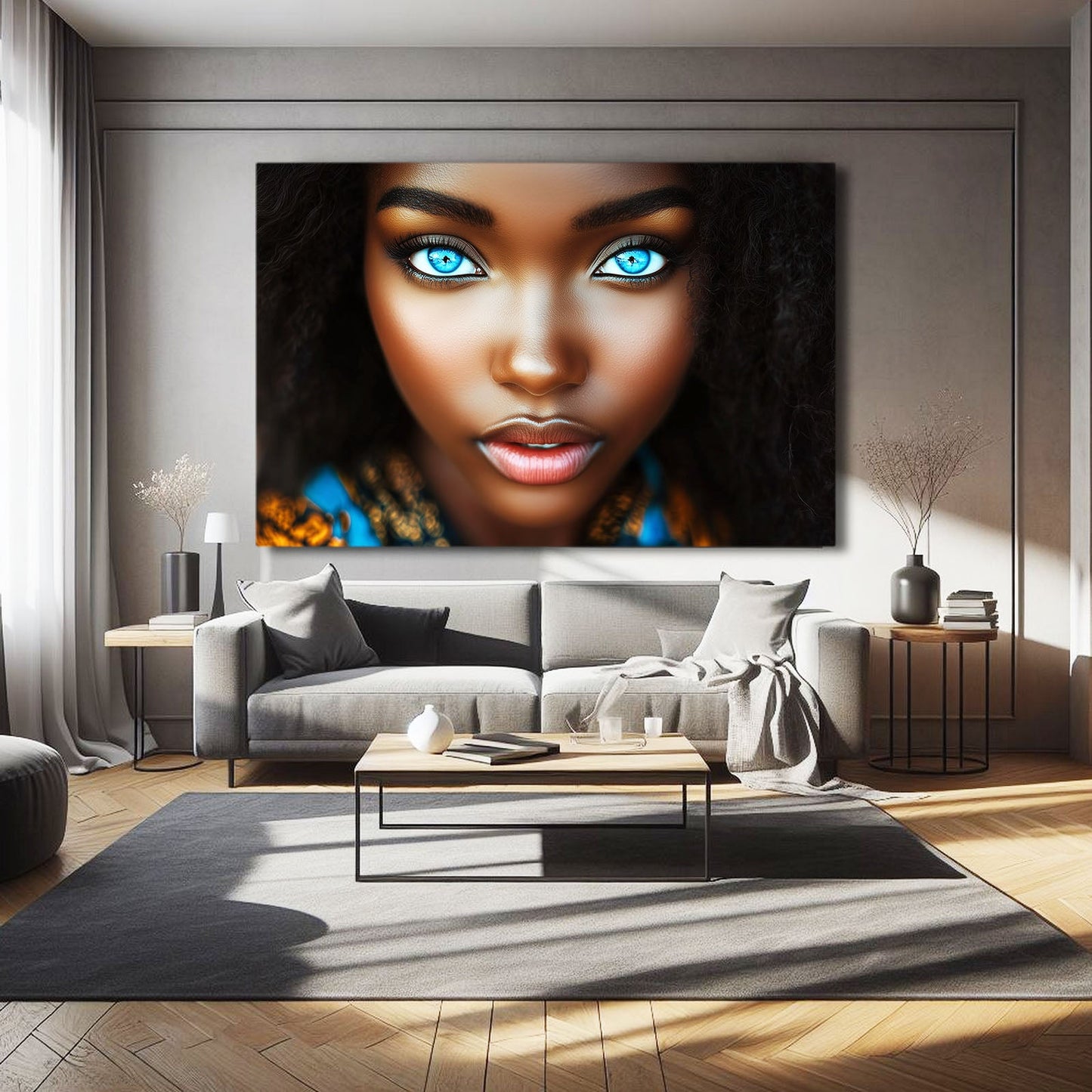 Deep Blue African American Wall Art — digital canvas print in orange tones, view 4