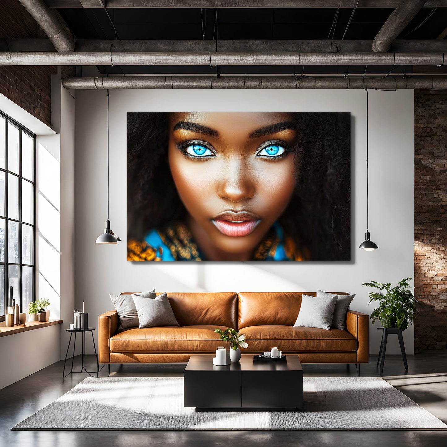 Deep Blue African American Wall Art — digital canvas print in orange tones, view 5