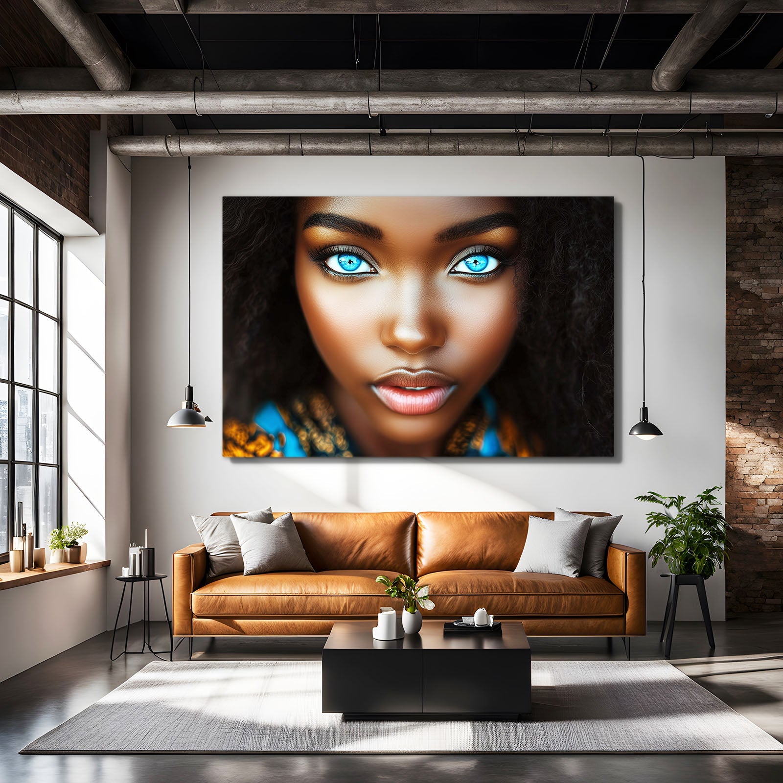 Deep Blue African American Wall Art — digital canvas print in orange tones, view 5