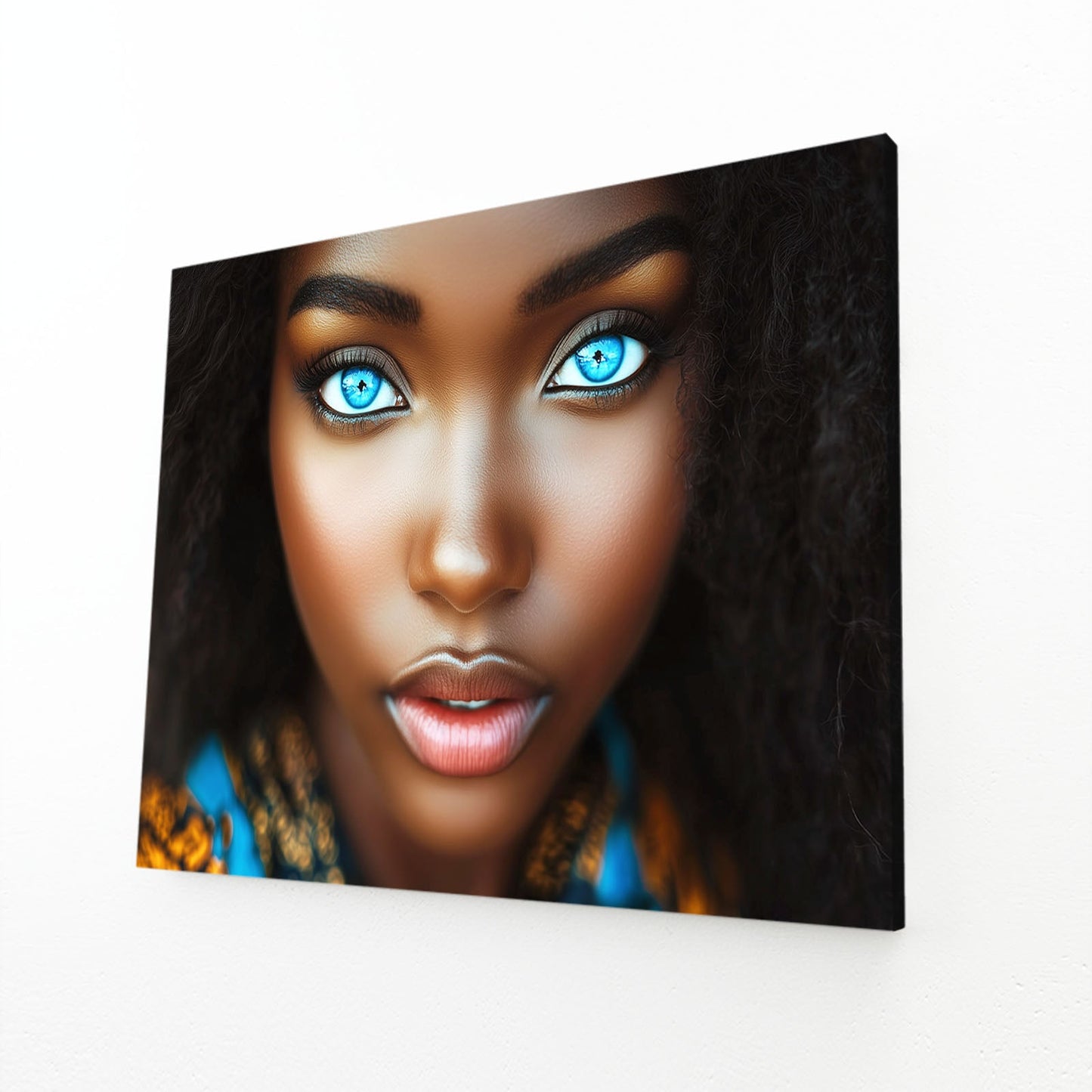 Deep Blue African American Wall Art — digital canvas print in orange tones, view 2