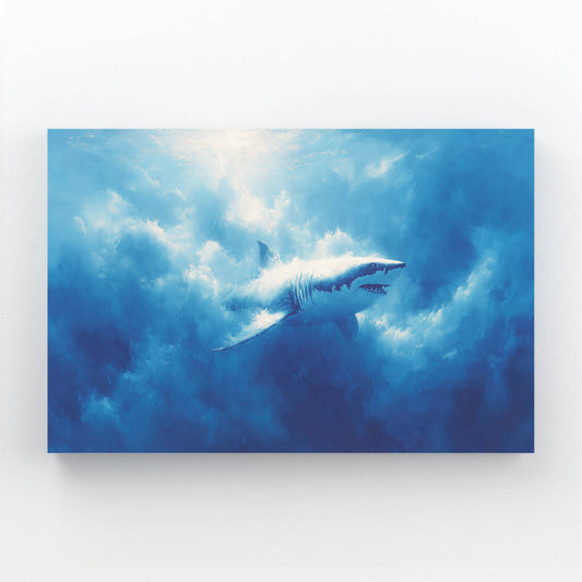 Deep Blue Ocean Shark Art – canvas print on white background