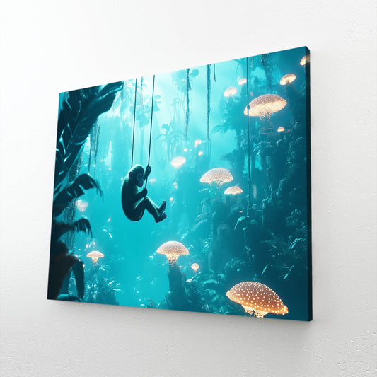 Deep Sea Drift Monkey Wall Decor – angled canvas view on white background