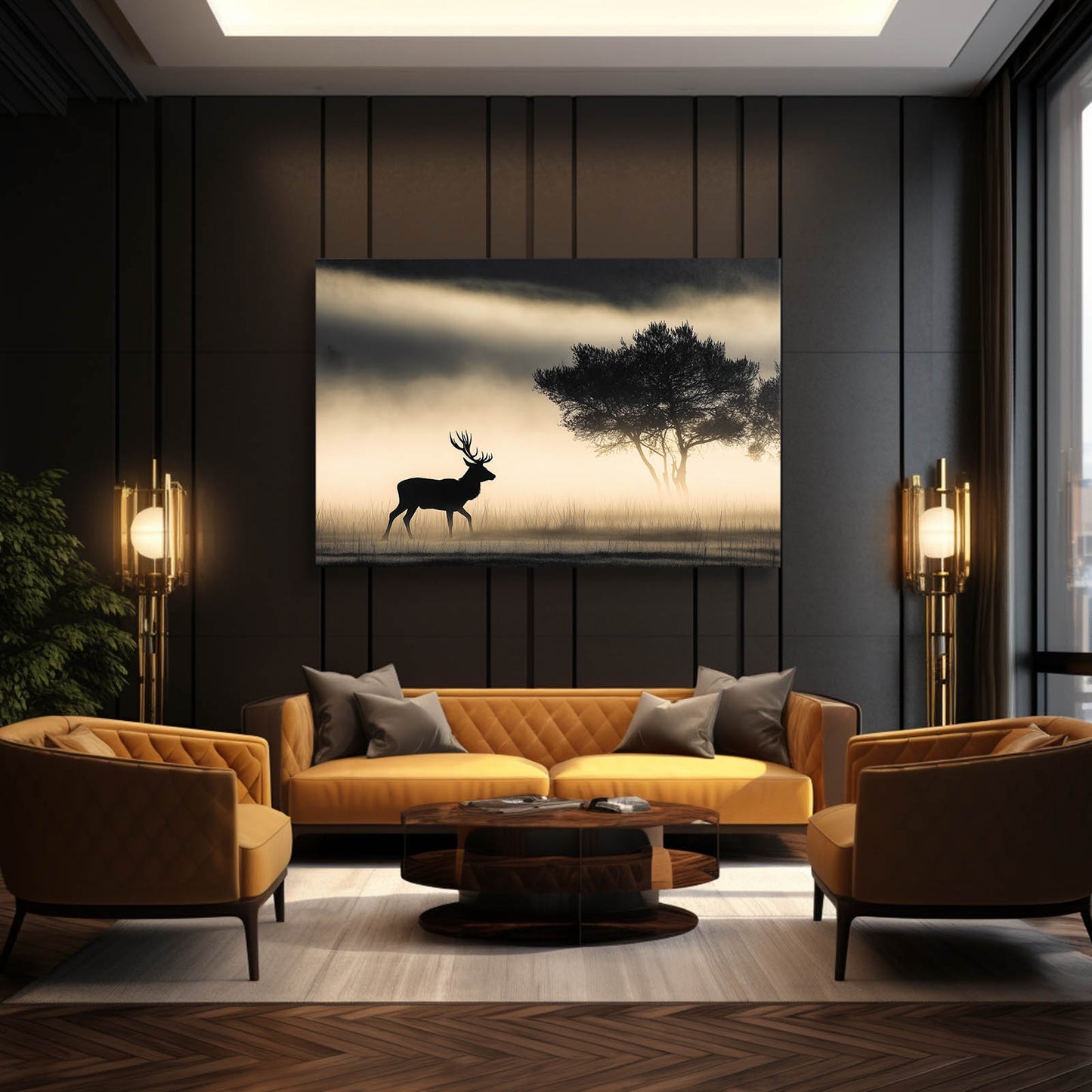 Deer Silhouette Field Photography Art – styled in a furnished interior