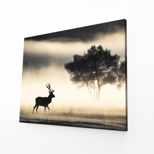Deer Silhouette Field Photography Art – angled canvas view on white background