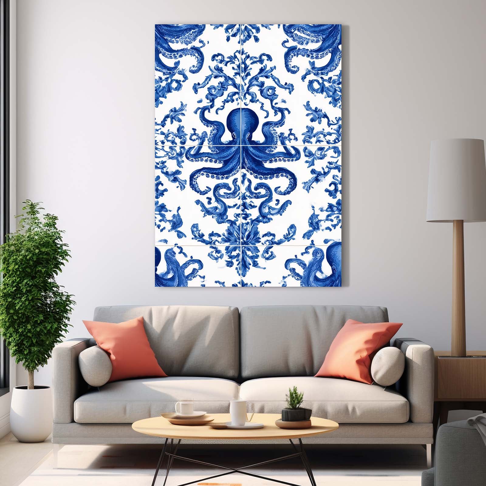 Delft Porcelain Octopus Prints – styled in a furnished interior