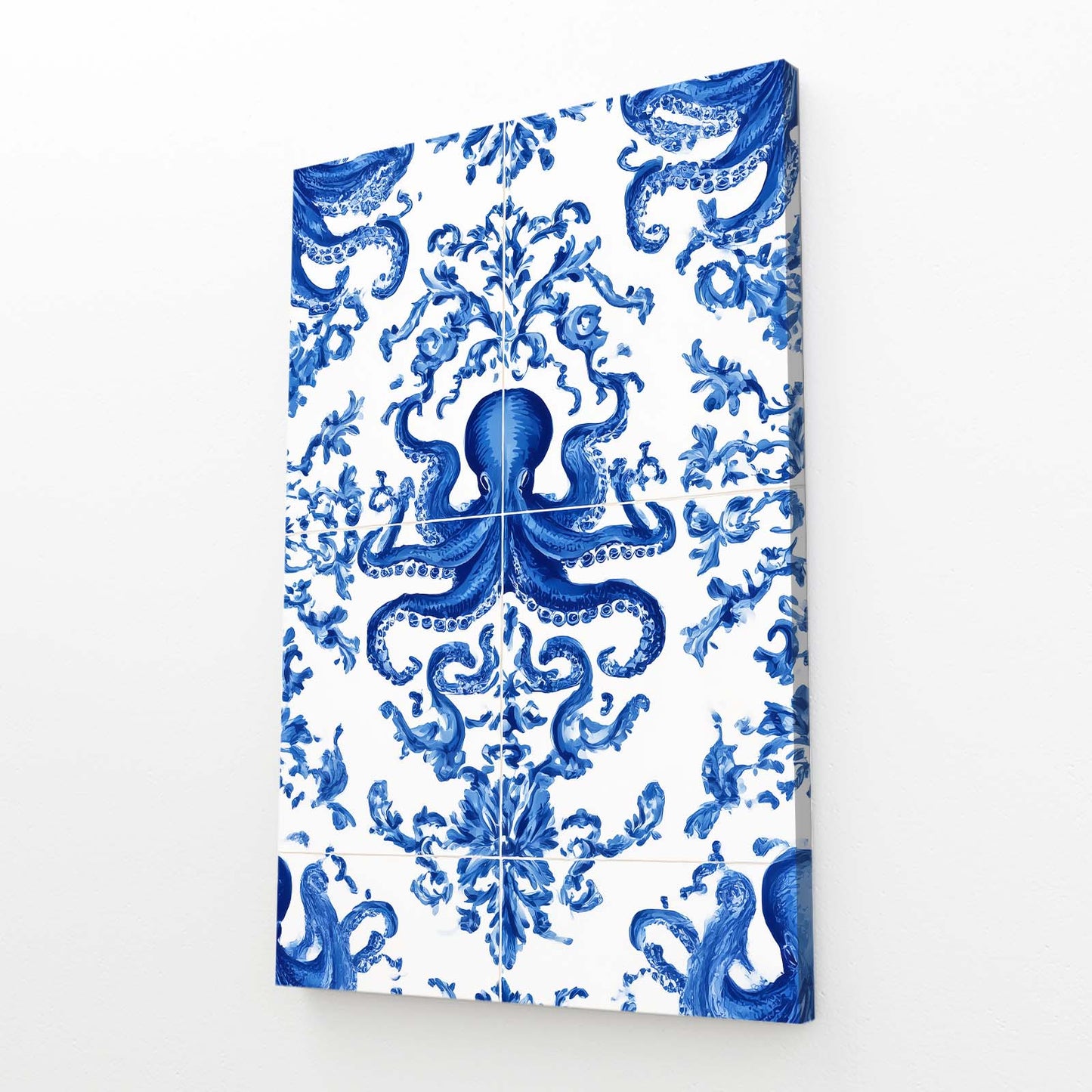 Delft Porcelain Octopus Prints – angled canvas view on white background