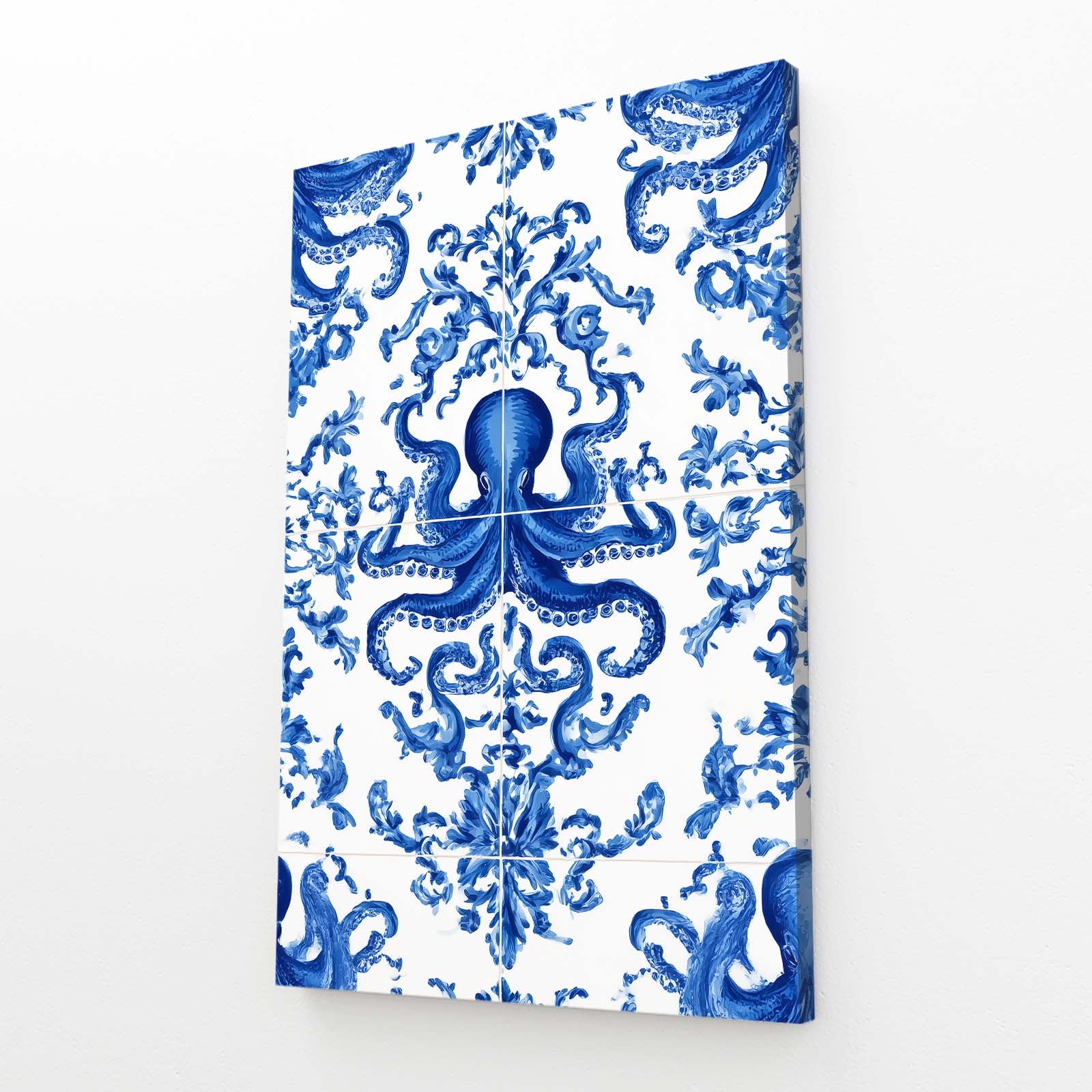 Delft Porcelain Octopus Prints – angled canvas view on white background
