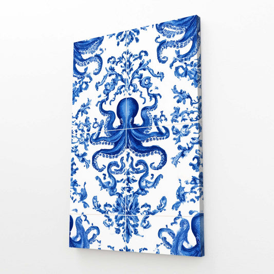 Delft Porcelain Octopus Prints – angled canvas view on white background