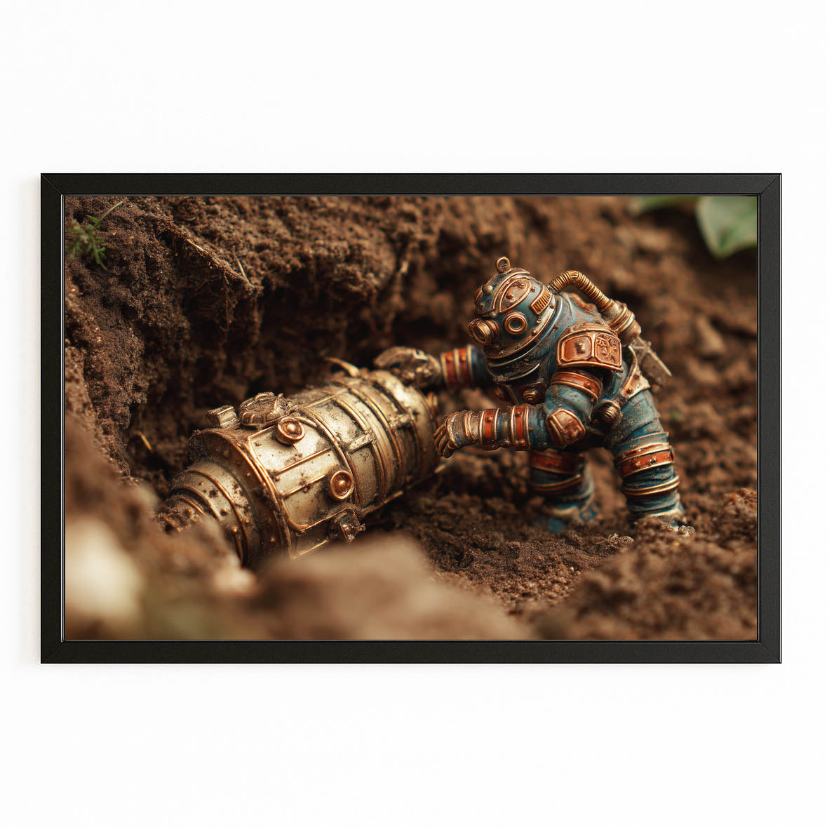Desert Diver Robot Steampunk Prints – with Premium Black frame on white background