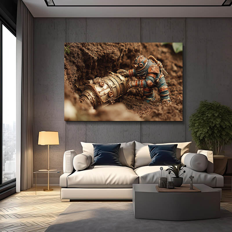 Desert Diver Robot Steampunk Prints – styled in a furnished interior